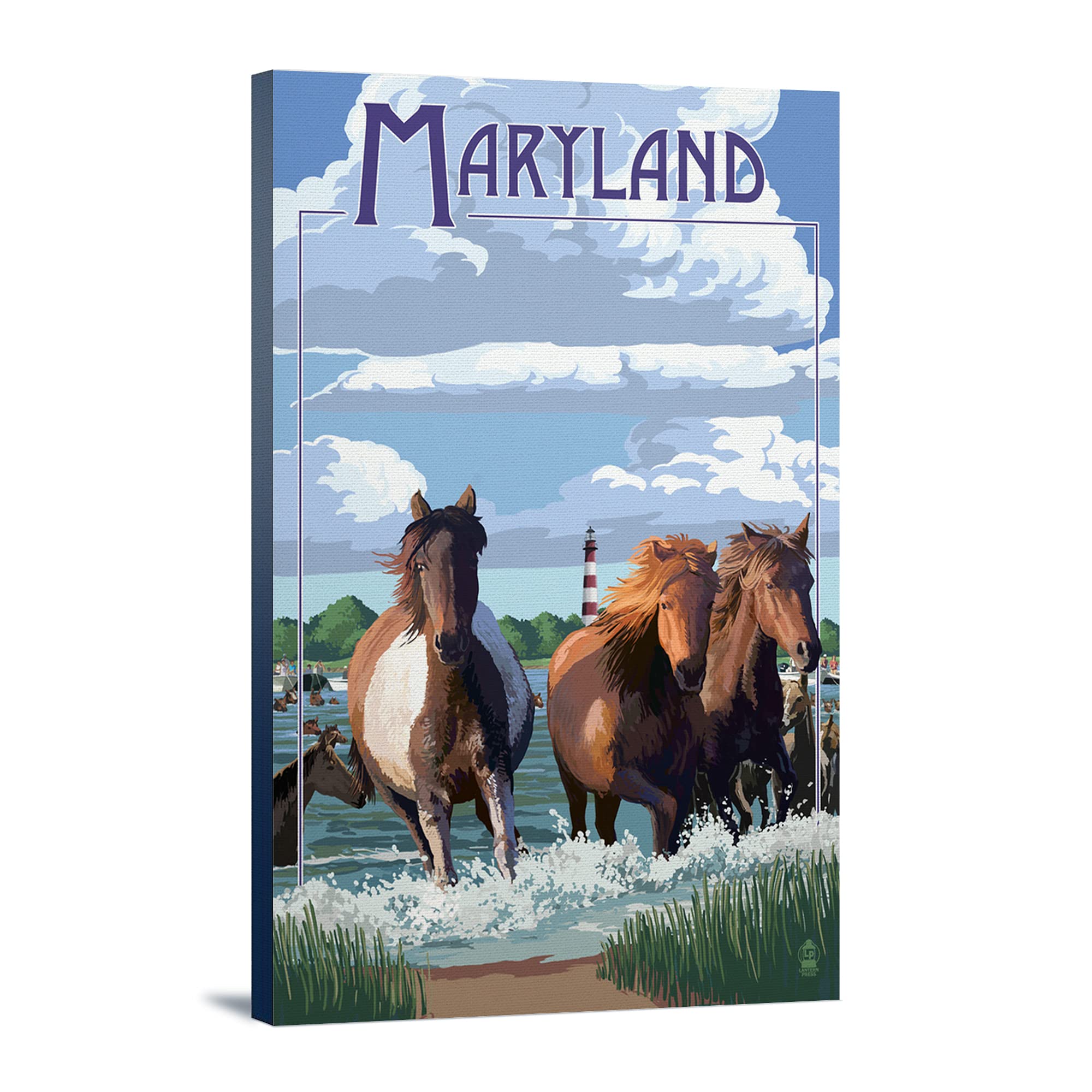 Lantern Press Maryland Pony Swim 16x24 Wrapped Canvas Wall Art - Coastal Home Decor, Living Room & Bedroom Wall Decor, Perfect for Beach House & Nautical Theme