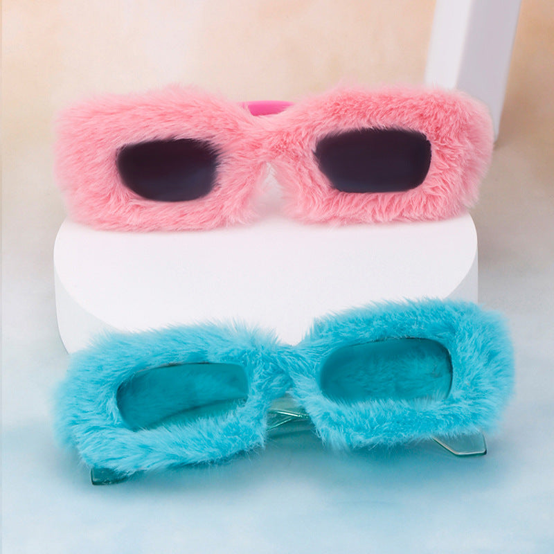 Stylish Plush Square Sunglasses for Women - Winter Fashion Accessory with UV Protection - Perfect for Outdoor Activities, Skiing, and Winter Vacations