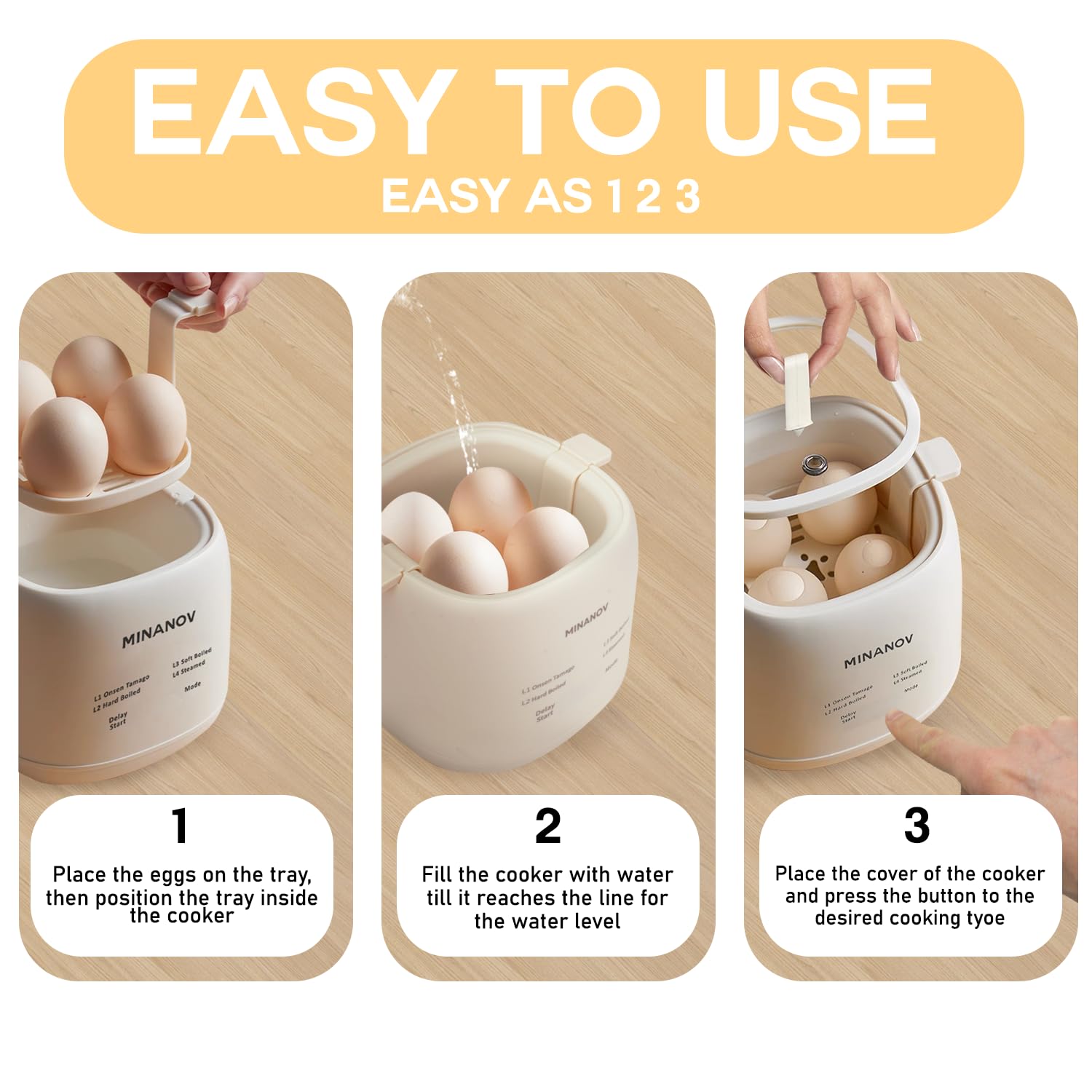 Electric Egg Cooker with Auto Shut Off - Smart Egg Maker Machine for Hard Boiled, Soft Boiled, Poached & Steamed Eggs - Perfect for Home Kitchen, RV, Camping & Dorm Use - Make Onsen Tamago & Healthy Breakfast Easily