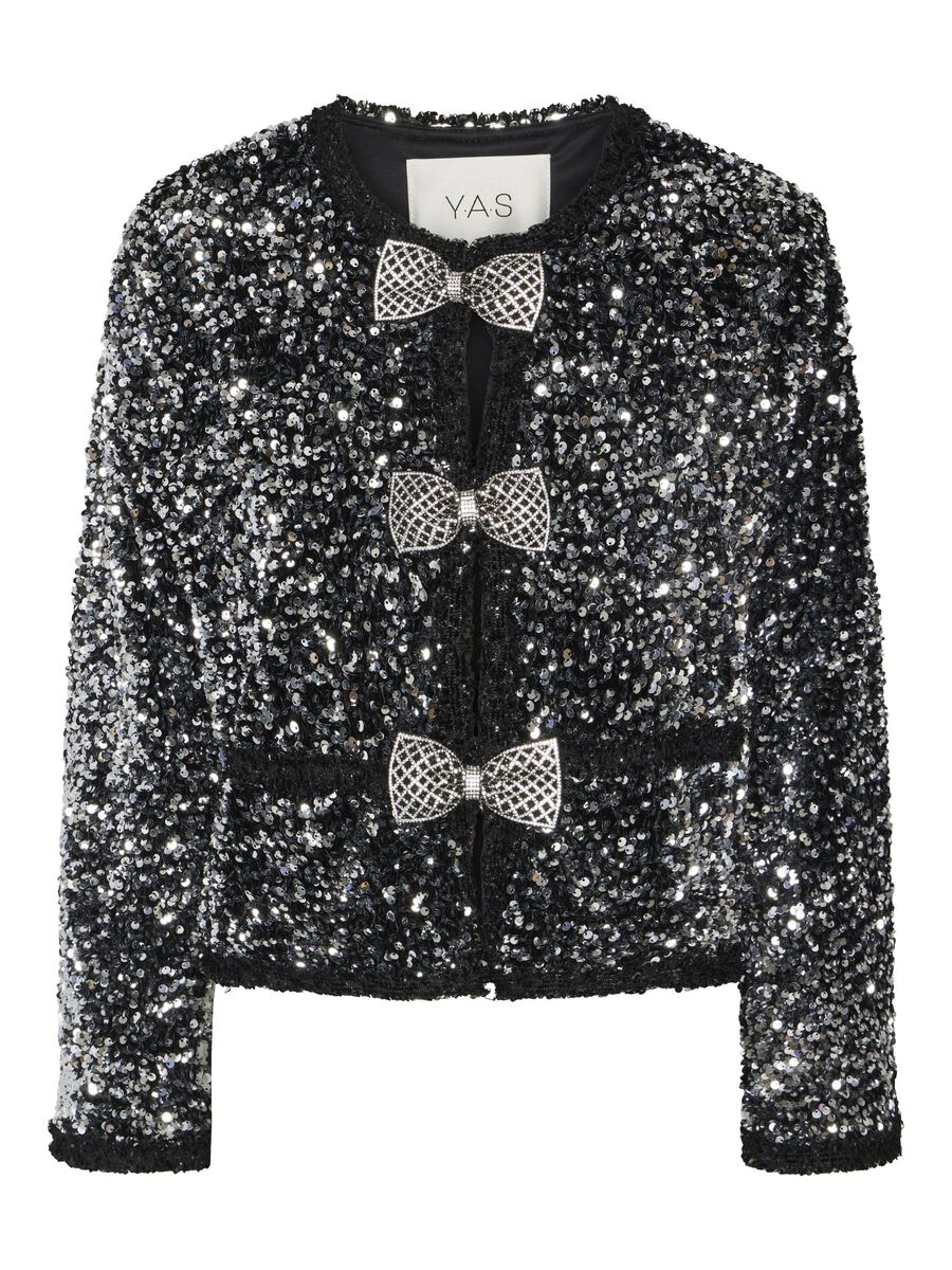 Sparkly Bow Sequin Jacket for Women - Elegant Black Party Blazer, Perfect for Evening Events, Prom, and Special Occasions