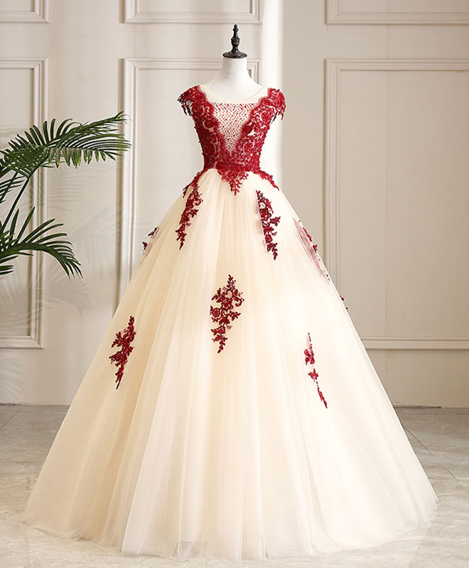 Elegant Burgundy Tulle Beads Lace Long Prom Dress for Sweet 16 Party - Perfect for Homecoming, Quinceañera & Formal Evening Events