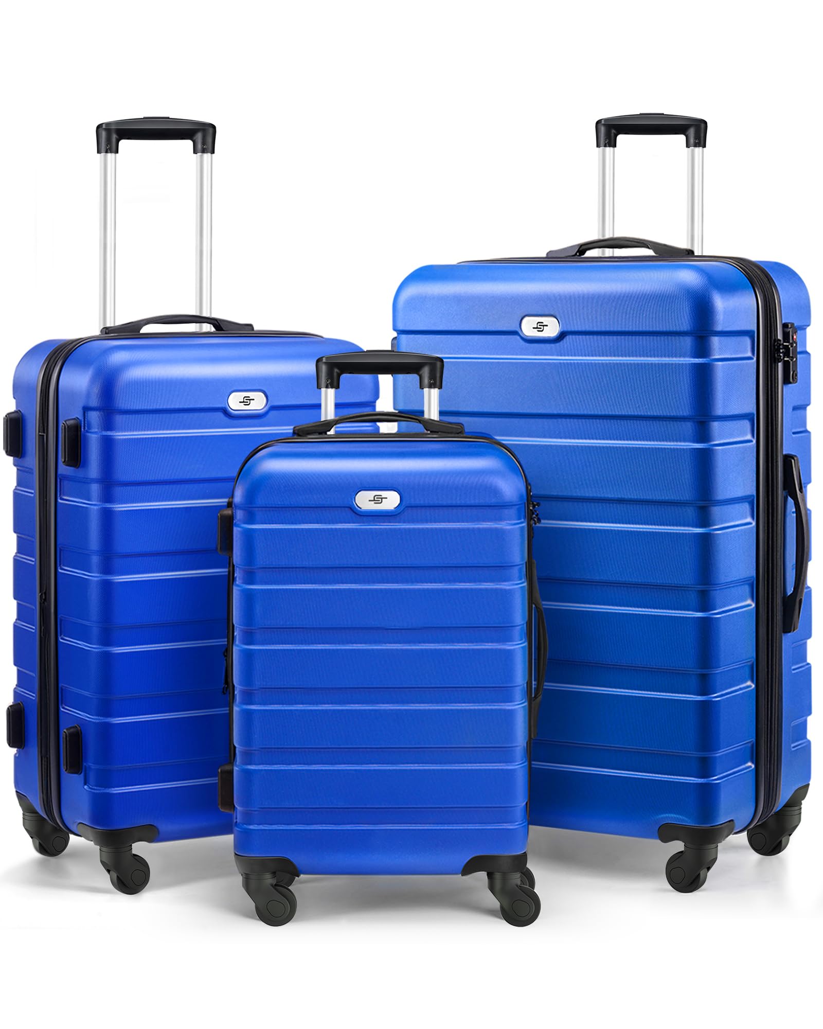 Suitour 3-Piece Hard Shell Luggage Set with 360° Spinner Wheels & TSA Lock - 20/24/28 Inch Carry On Suitcases for Travel (Bright Blue) | Perfect for Family Vacations, Business Trips & International Air Travel
