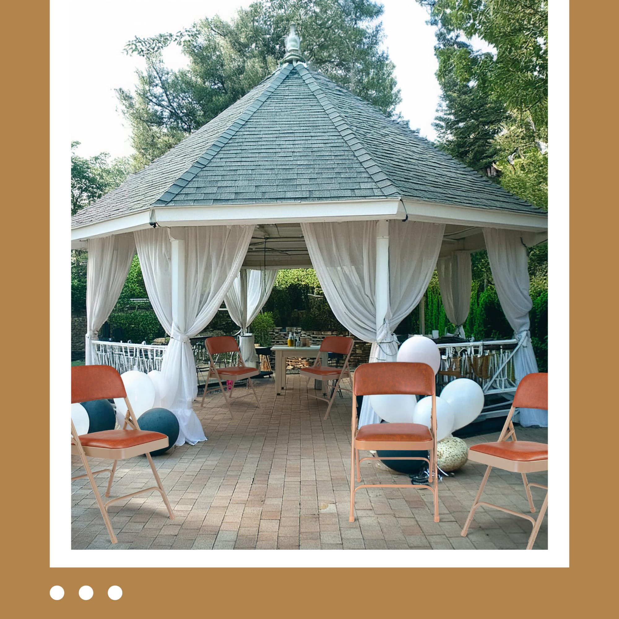 OEF Furnishings (4 Pack) Premium Vinyl Padded Folding Chairs, Brown - Heavy Duty Stackable Chairs for Home, Office, Wedding, Party & Outdoor Events - Comfortable & Durable Seating Solution