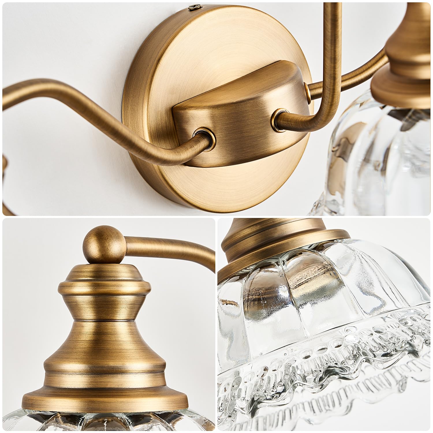 Vintage Bathroom Vanity Light Fixture - 3-Light Matte Antique Brass Bathroom Lighting with Crystal Glass Shade | Elegant Lighting for Bathroom, Powder Room & Dressing Area