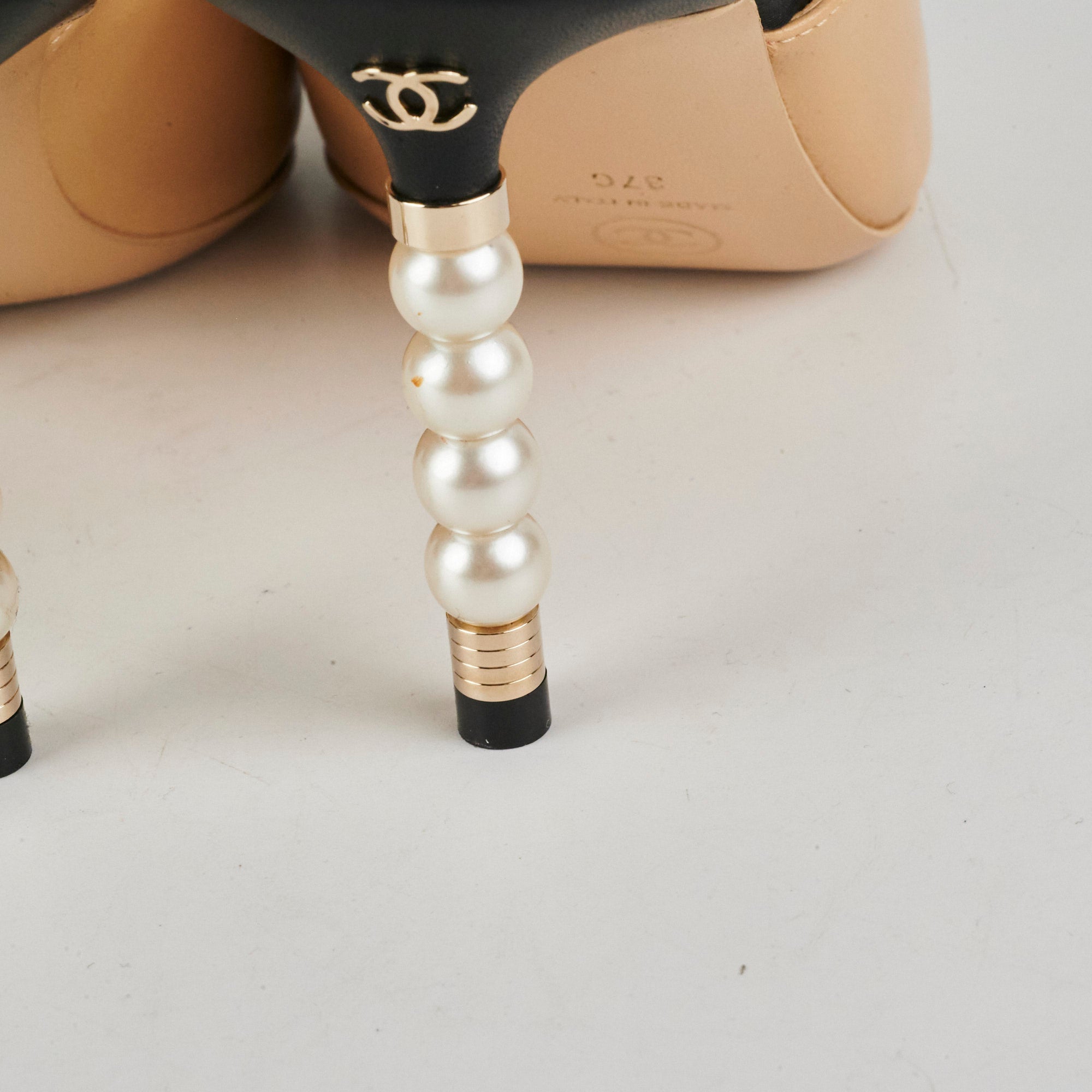 Chanel Beige Pearl Embellished High Heel Pumps - Women's Size 37 (US 7) - Luxury Designer Shoes for Weddings, Parties & Special Occasions