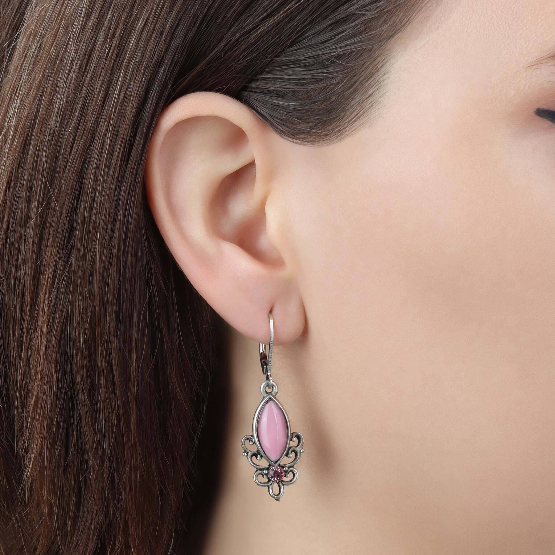 1928 Jewelry Classic Filigree Navette Pink Moonstone Drop Earrings - Vintage Style Dangle Earrings for Women, Perfect for Weddings, Parties & Special Occasions
