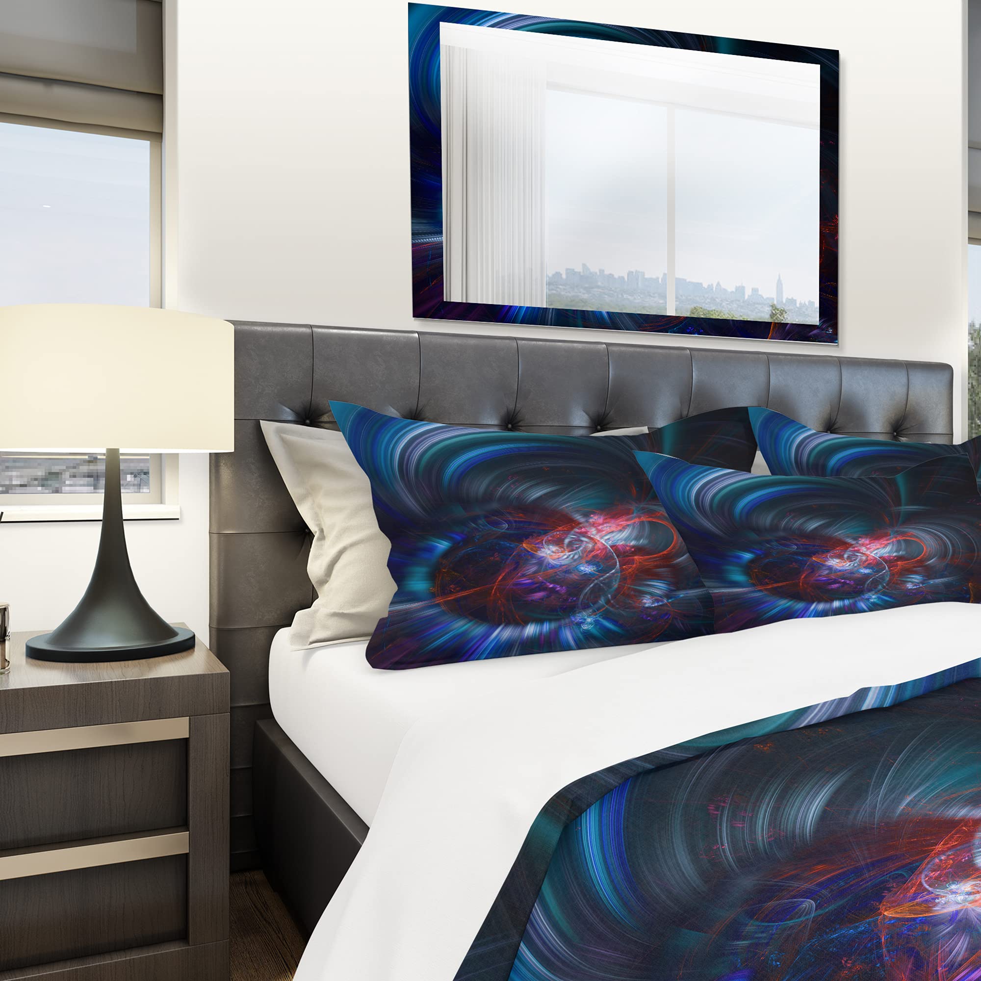 Modern Abstract Blue Fractal Flower Duvet Cover Set - Twin Size 3-Piece Bedding, Light & Dark Blue Contemporary Design for All Seasons | Perfect for Guest Rooms, Dorms & Cozy Bedrooms