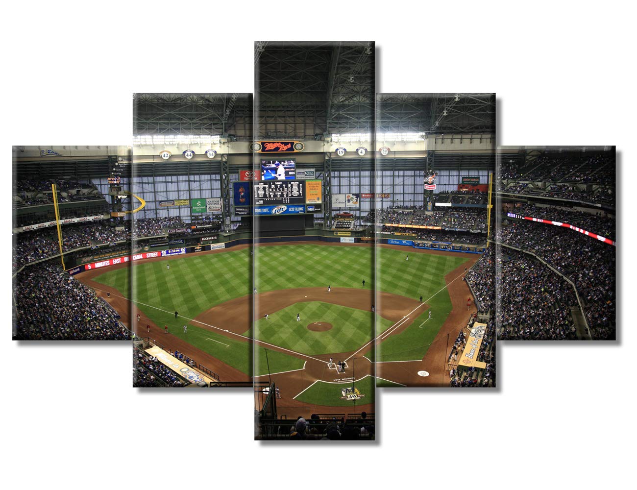 5 Panels Baseball Stadium Canvas Wall Art - Rustic Home Decor for Living Room, Bedroom & Office - Giclee Gallery-Wrapped Framed Ready to Hang (60