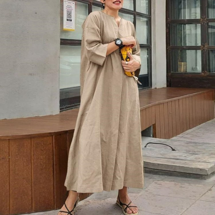 Solid Color Loose Casual Cotton Linen Dress for Women - Comfortable Summer Maxi Dress for Beach, Vacation and Everyday Wear