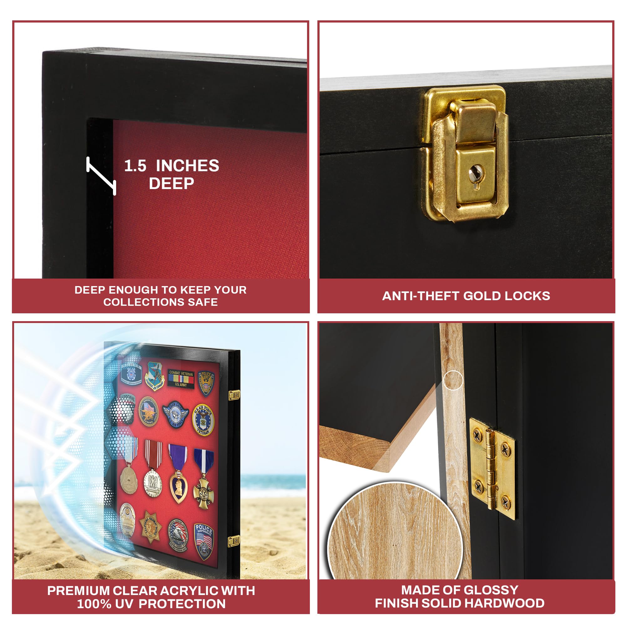Small Acrylic Medal Display Case - Award & Patches Wall Cabinet for Trophies, Badges, Coins | Perfect for Home, Office, Military, Sports Awards Display
