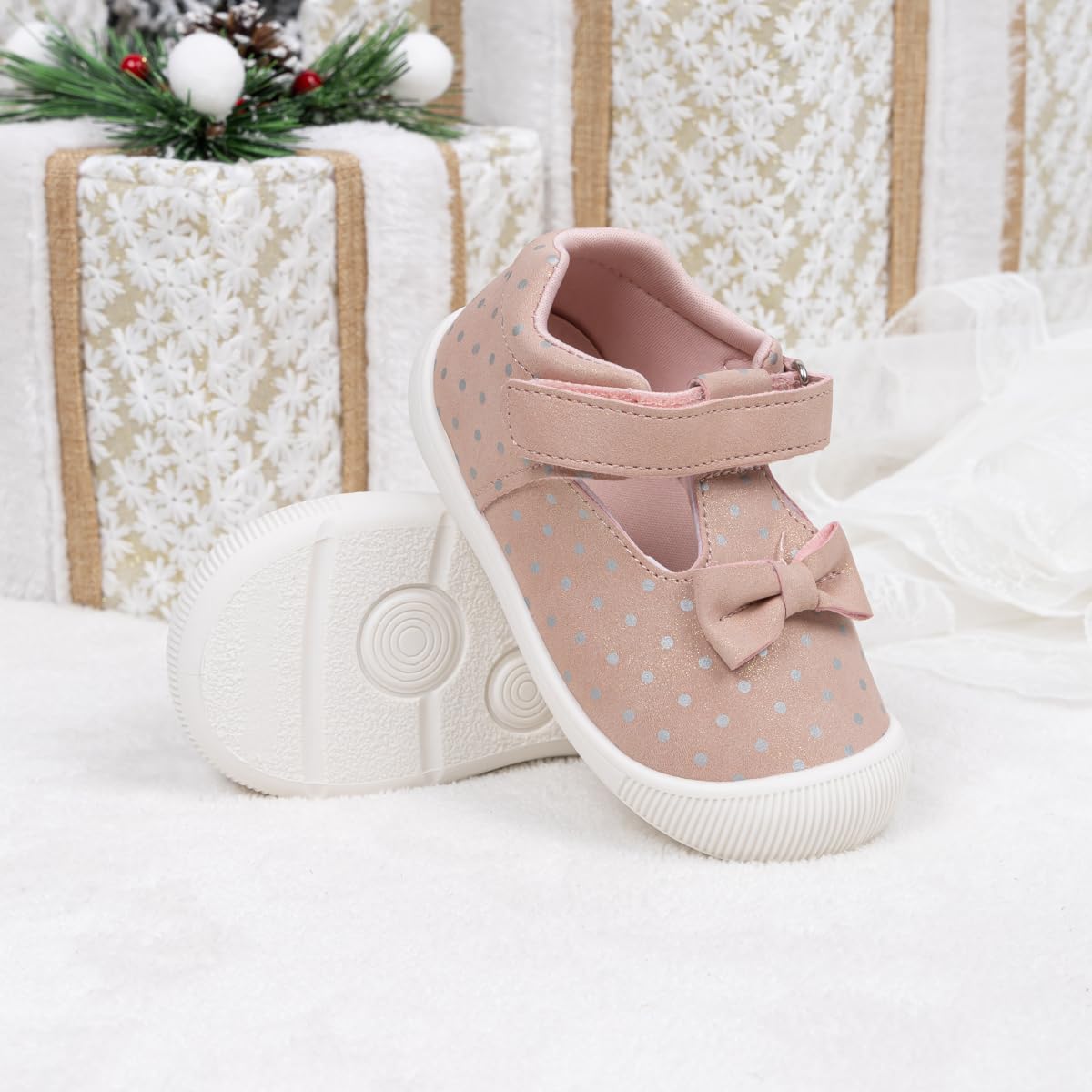 Meckior Baby Toddler Girls Walking Shoes - Non-Slip T-Strap Mary Jane First Walker Shoes for Summer & Wedding Dresses | Lightweight Anti-Collision Toe Design for Safe Play & Special Occasions
