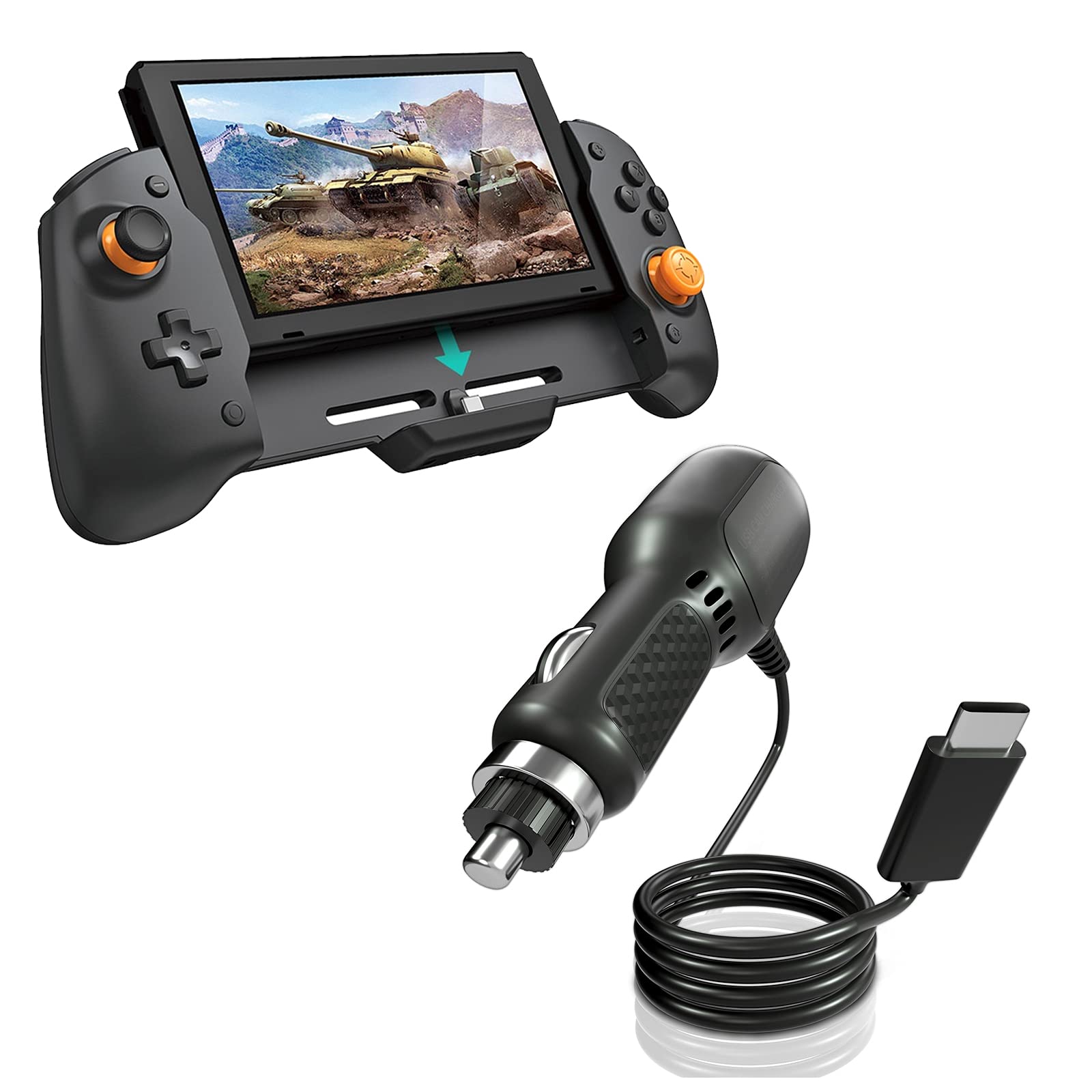 Nintendo Switch Wireless Controller & Car Charger USB - Compatible with Switch & Switch Lite (Black) - Perfect for Gaming on the Go & Long Road Trips