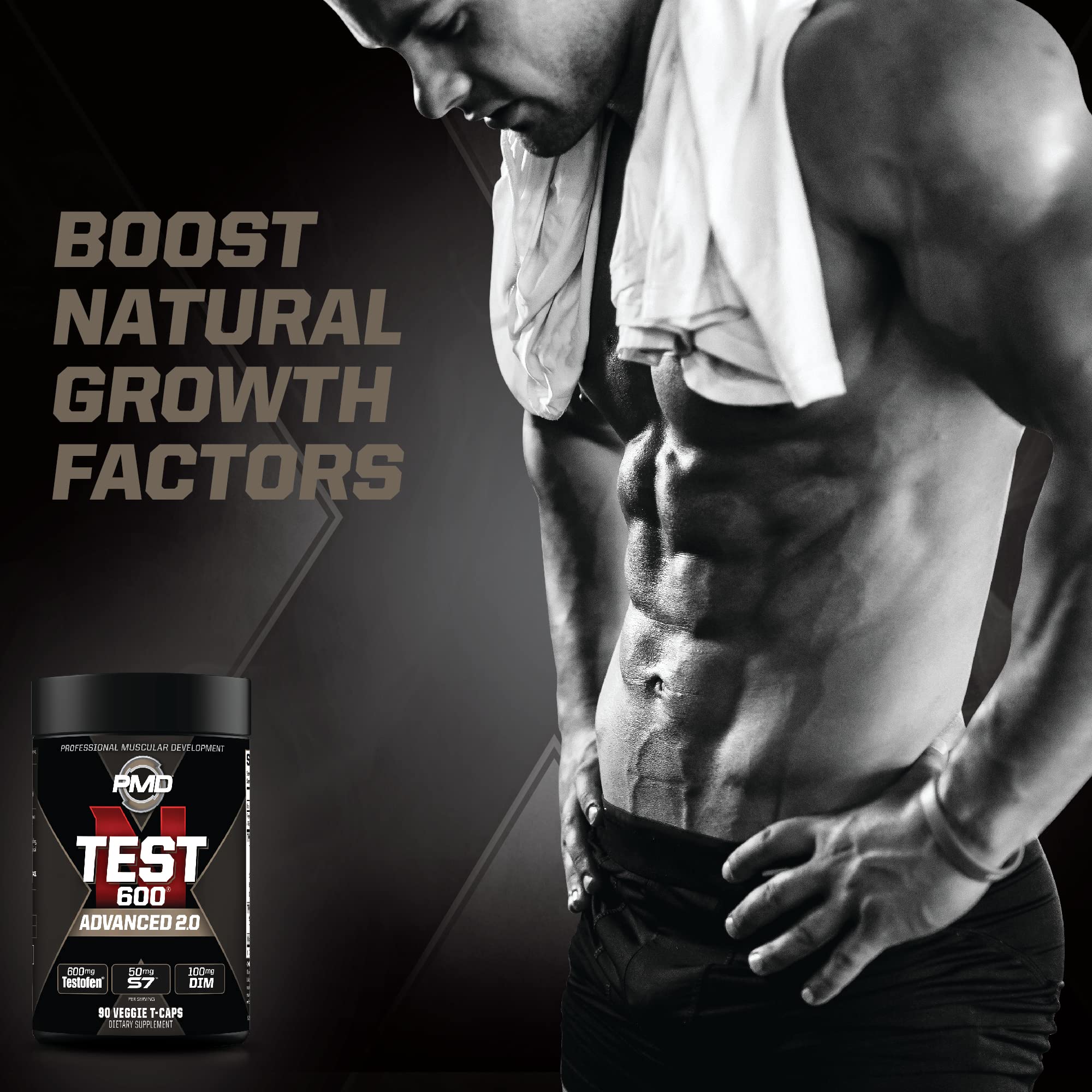 PMD Sports N-Test 600 Advanced Nitric Oxide Booster for Men - Clinically Proven Testofen Formula for Lean Muscle Growth, Strength & Estrogen Control - 90 Vegan Capsules - Pre-Workout Supplement for Gym & Fitness Enthusiasts