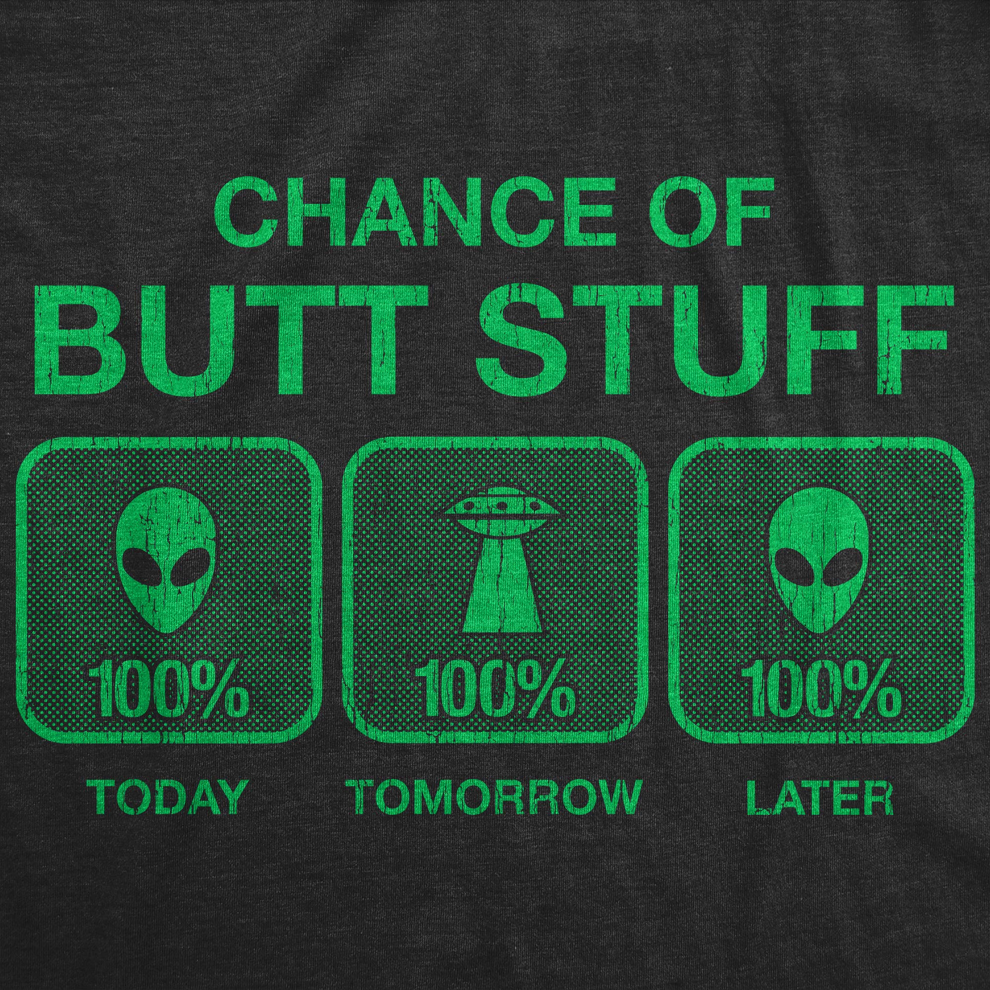 Funny Alien Invasion T-Shirt for Men - 100% Chance of Butt Stuff Novelty Tee with Innuendo | Perfect for Parties, Gifts & Sci-Fi Fans