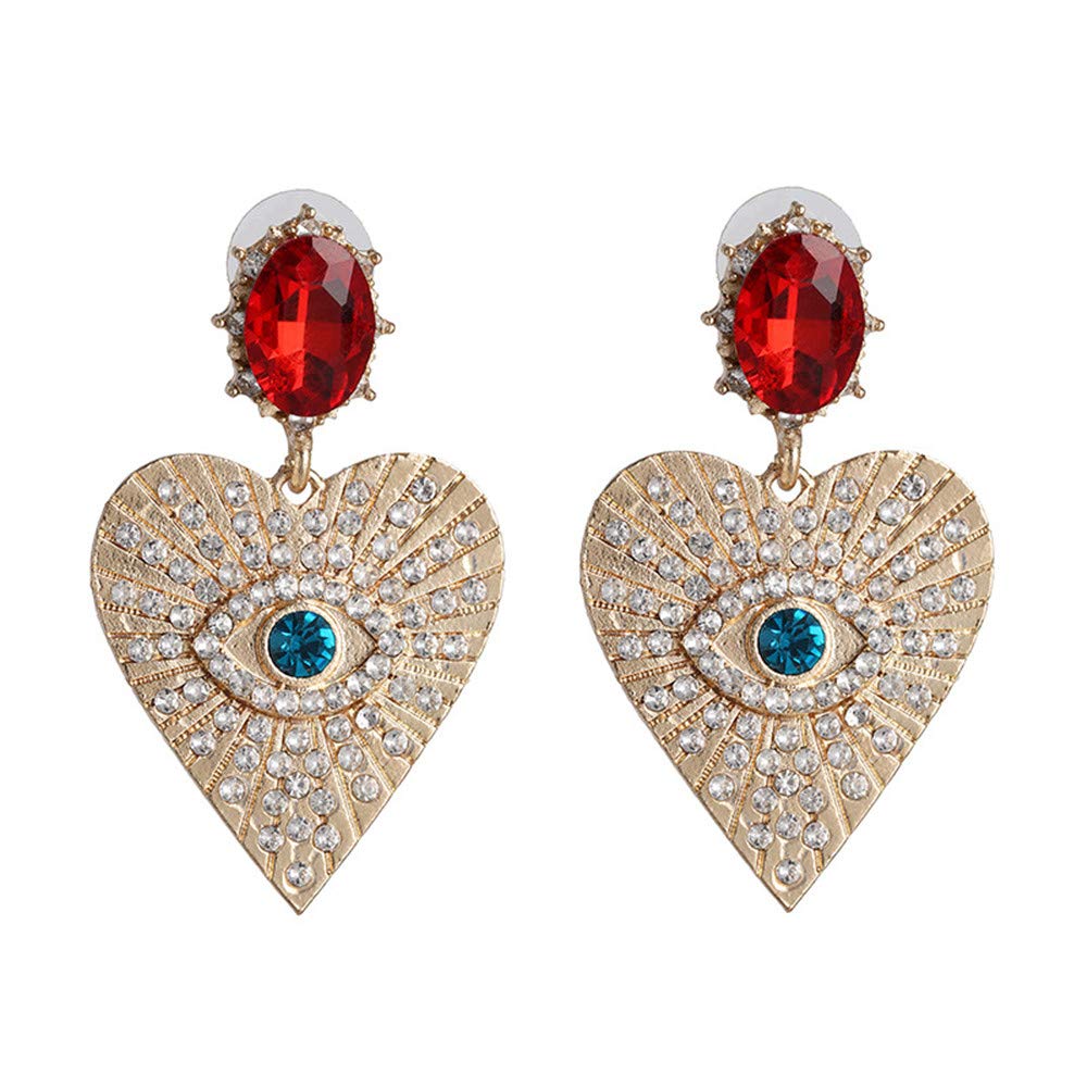 Evil Eye Heart Crystal Drop Earrings for Women - Colorful Rhinestone & Cubic Zirconia Dangle Earrings | Elegant Jewelry Gift for Girls, Perfect for Parties, Weddings & Everyday Wear