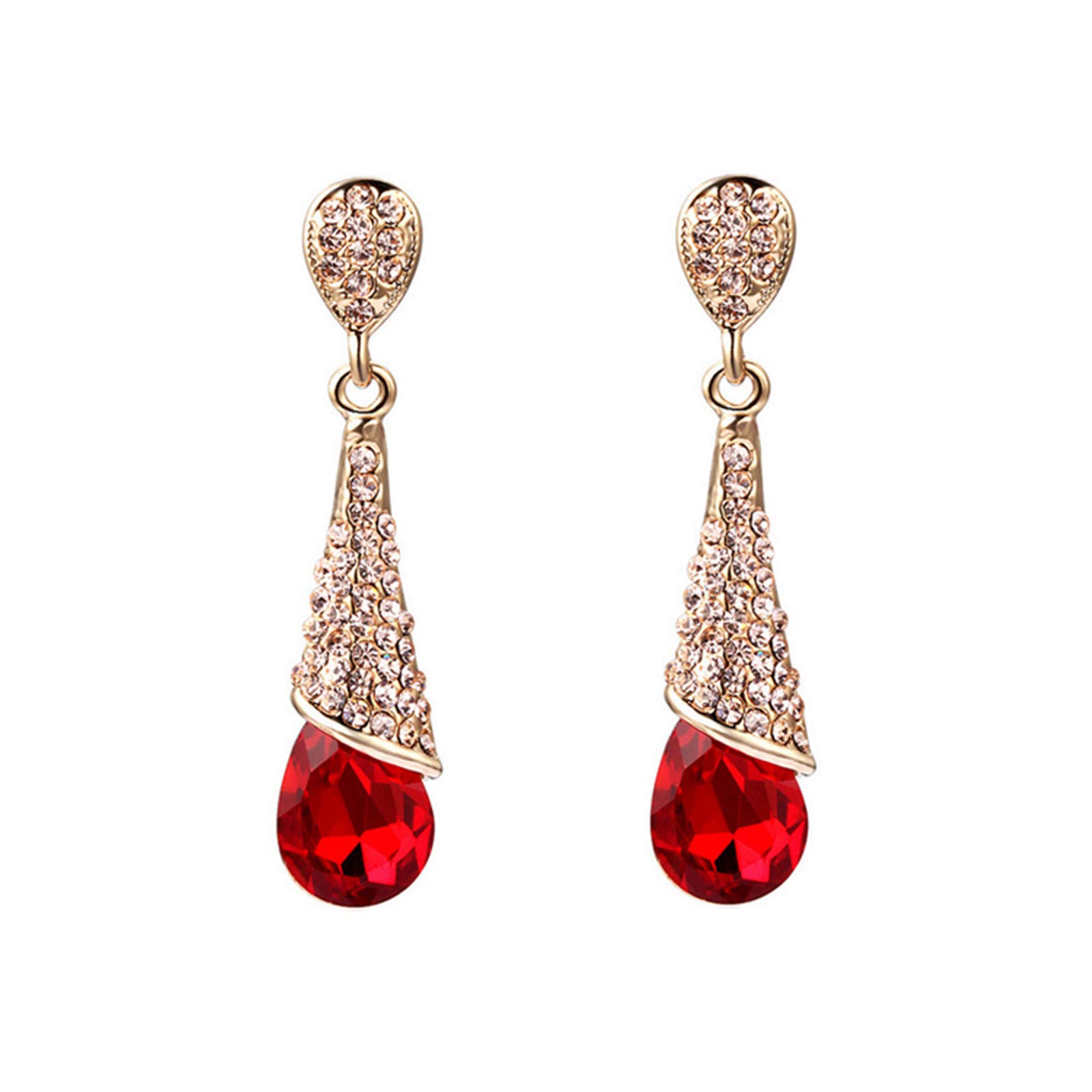 Luxury Korean Style Red Wedding Earrings for Women - Elegant Long Drop Dangle Silver Earrings - Perfect for Bridal, Prom, Anniversary & Special Occasions (One Size)