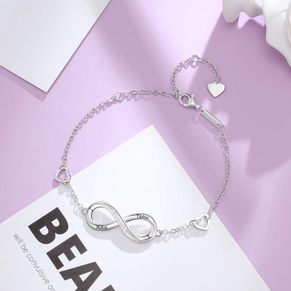 Personalized Infinity Name Bracelet for Women - Adjustable Chain with Heart Charm, Inspirational Jewelry Gift for Girlfriend, Wife, Mom | Perfect for Anniversaries, Birthdays & Valentine's Day