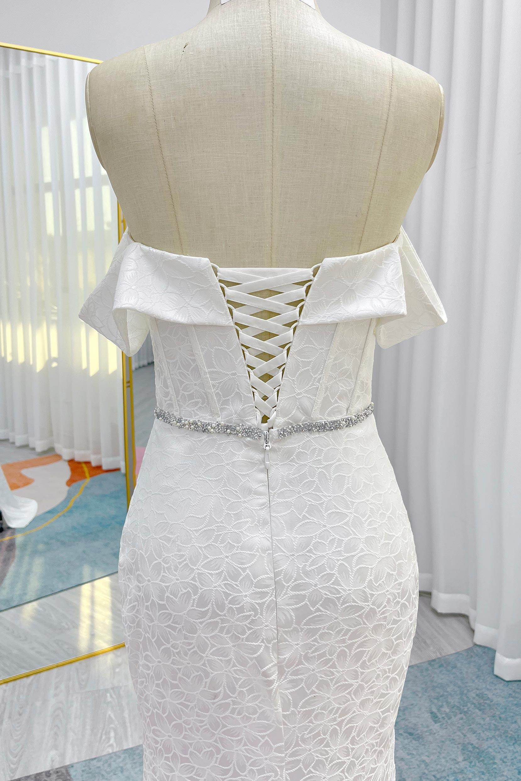 Elegant Mermaid Sweep Brush Train Jacquard Satin Wedding Dress CW3283 - Perfect for Beach, Church & Formal Weddings