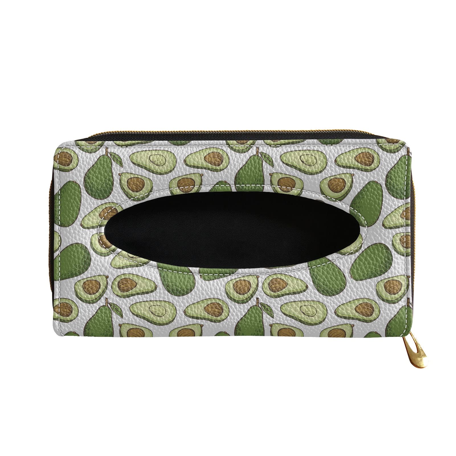 Coldinair Avocado Print PU Leather Car Tissue Holder - Sun Visor & Backseat Napkin Organizer with Zipper | Perfect for Road Trips, Commuting & Family Travel