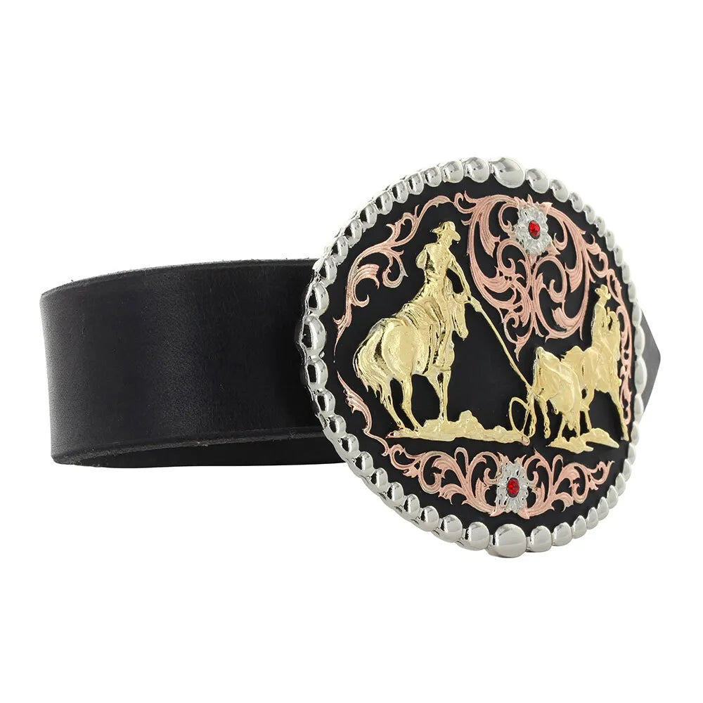 Tri Color Team Roper Attitude Belt Buckle - Western Cowboy Rodeo Style for Men & Women - Perfect for Rodeo Events, Country Concerts & Western Fashion