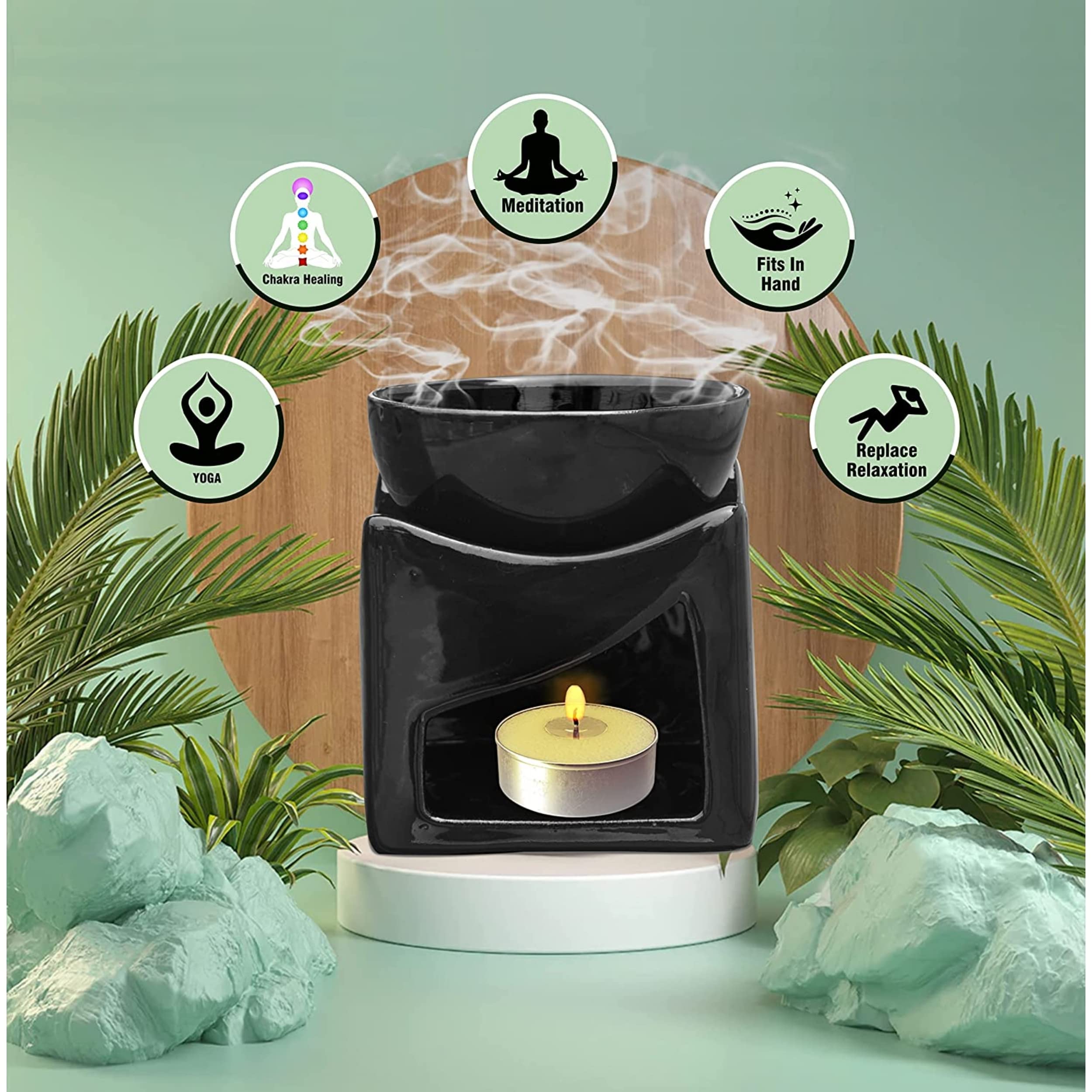 Pure Source India Ceramic Clay Aroma Oil Diffuser & Candle Holder - 4.25 Inch Extra Large Bowl with Tealight (Black) - Perfect for Aromatherapy, Home Decor, Yoga & Meditation Spaces