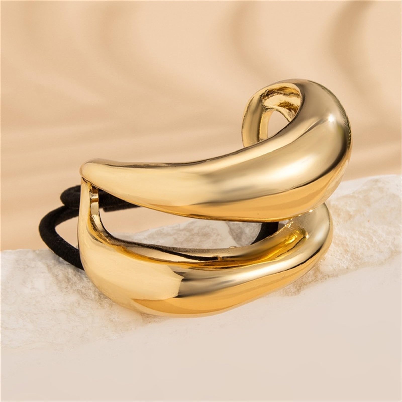 Papasgix Metal Hair Cuffs - Geometric Elastic Hair Ties for Thick Hair, Women's Hair Accessories (Gold, 9pcs) - Perfect for Ponytails, Braids & Updos