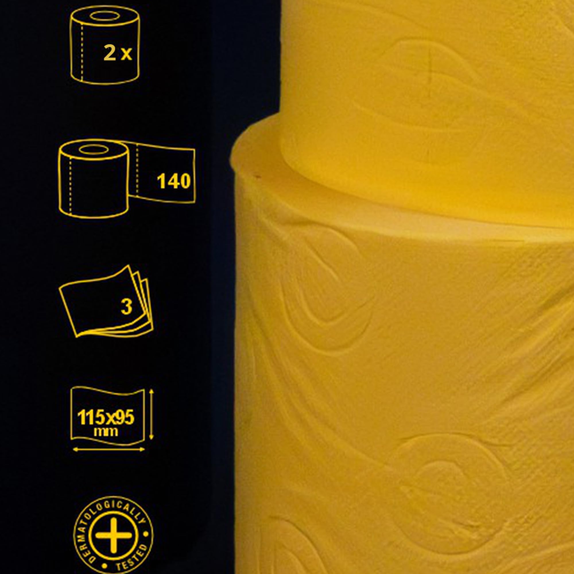 Renova Premium Crystal Yellow Toilet Paper - 2 Rolls Pack (2 Rolls Total) - Ultra Soft & Absorbent for Luxury Bathrooms & Guest Suites