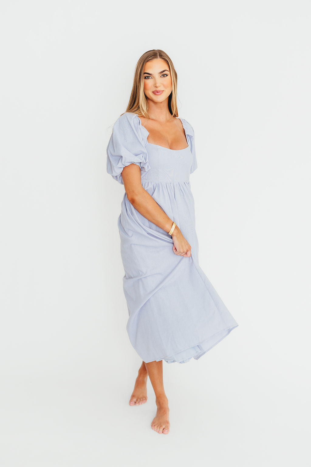 Stylish Hamilton Midi Dress in Light Blue - Bump Friendly Maternity Dress with Inclusive Sizing (S-2XL) | Perfect for Pregnancy, Office Wear & Special Occasions