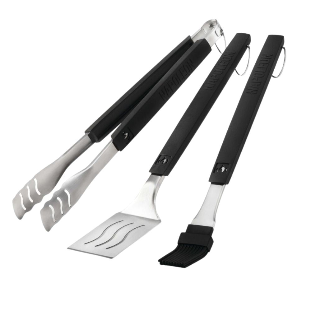Napoleon 70053 3-Piece BBQ Grill Tool Set - Stainless Steel Grill Accessories with Spatula, Tongs & Fork for Outdoor Cooking, Backyard Grilling & Camping