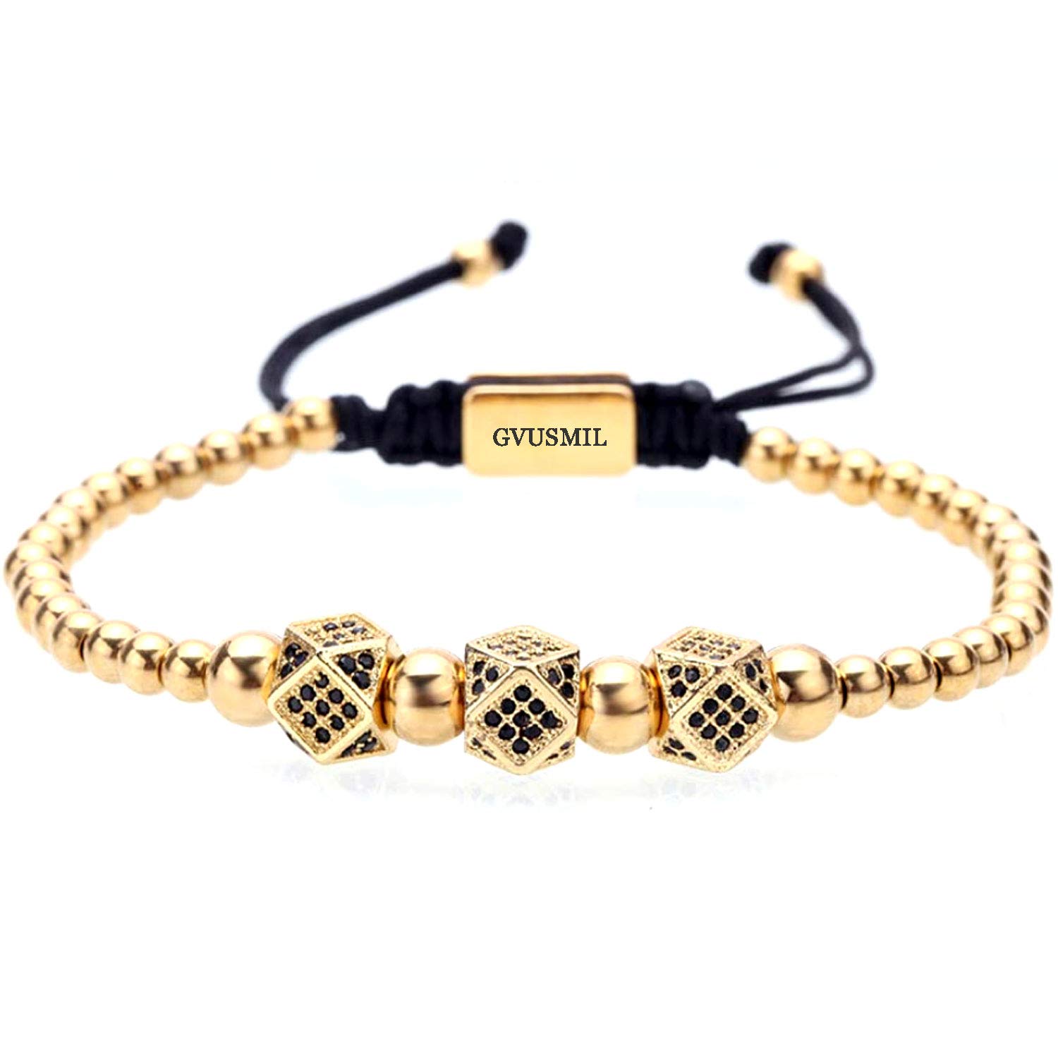 Luxury CZ Imperial Gold Crown Bracelet Set - King Royal Style 8mm Zirconia Beads Braided Bangle for Men - Perfect for Weddings, Parties & Royal-Themed Events