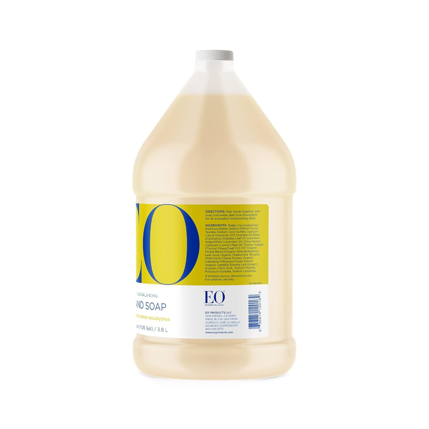 EO Organic Liquid Hand Soap Refill - 1 Gallon, Lemon Eucalyptus Scent, Plant-Based Gentle Cleanser with Pure Essential Oils | For Home, Office & Commercial Use | Eco-Friendly & Hypoallergenic