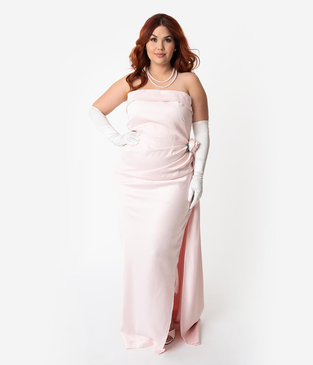 Barbie™ x Unique Vintage Plus Size Pink Satin Strapless Enchanted Evening Gown - Formal Dress for Women, Prom, Wedding, Special Occasions
