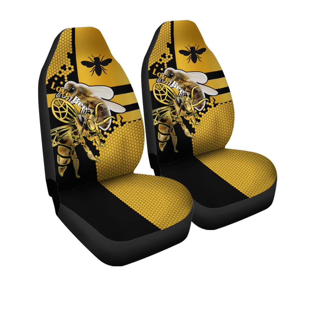CHICKAPPLE Cute Bee Yellow Honeycomb Car Seat Covers Set of 2 - Universal Fit for Most Vehicles, Cars, Sedans, Trucks, SUVs & Vans - Perfect for Road Trips & Daily Commutes