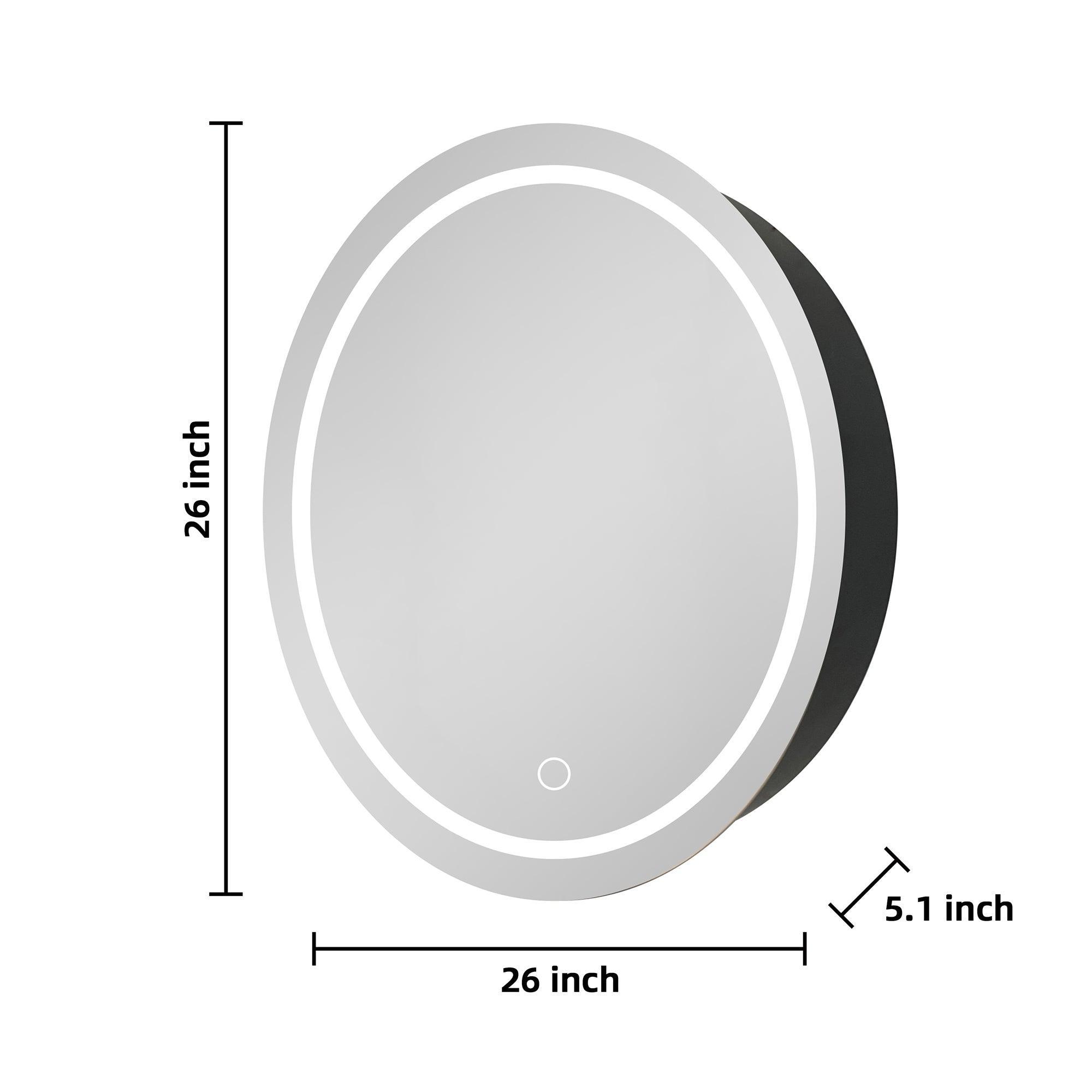 26 Inch LED Round Bathroom Medicine Cabinet with Mirror - 30