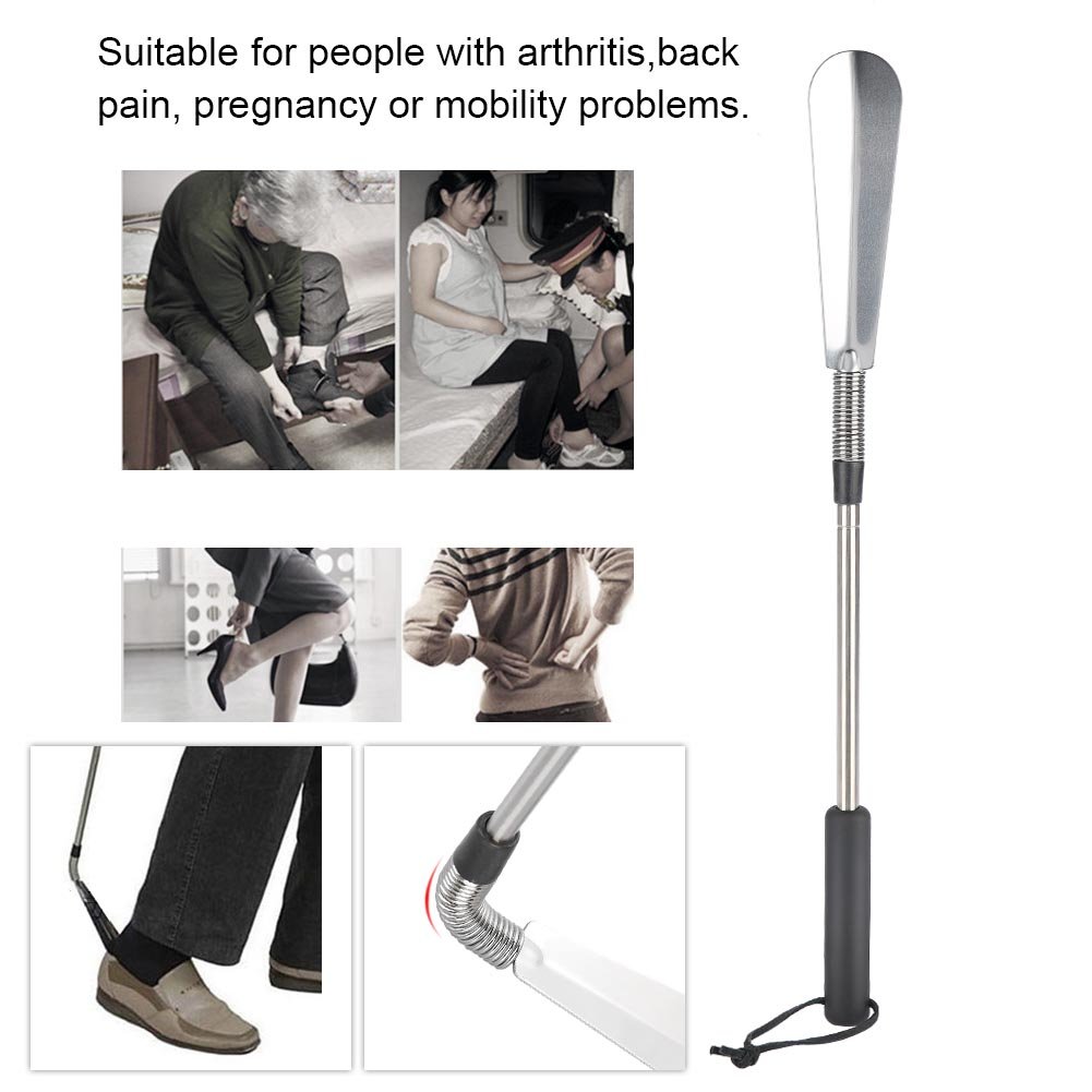 Long Handle Stainless Steel Shoe Horn - Collapsible & Durable Shoehorn for Elderly, Back Pain & Pregnancy - Perfect for Easy Dressing & Mobility Assistance