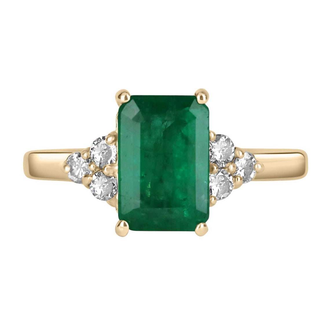 1.95tcw Emerald Cut Emerald & Diamond Cluster Accent Ring in 14K Gold - Elegant Jewelry for Weddings, Anniversaries & Special Occasions