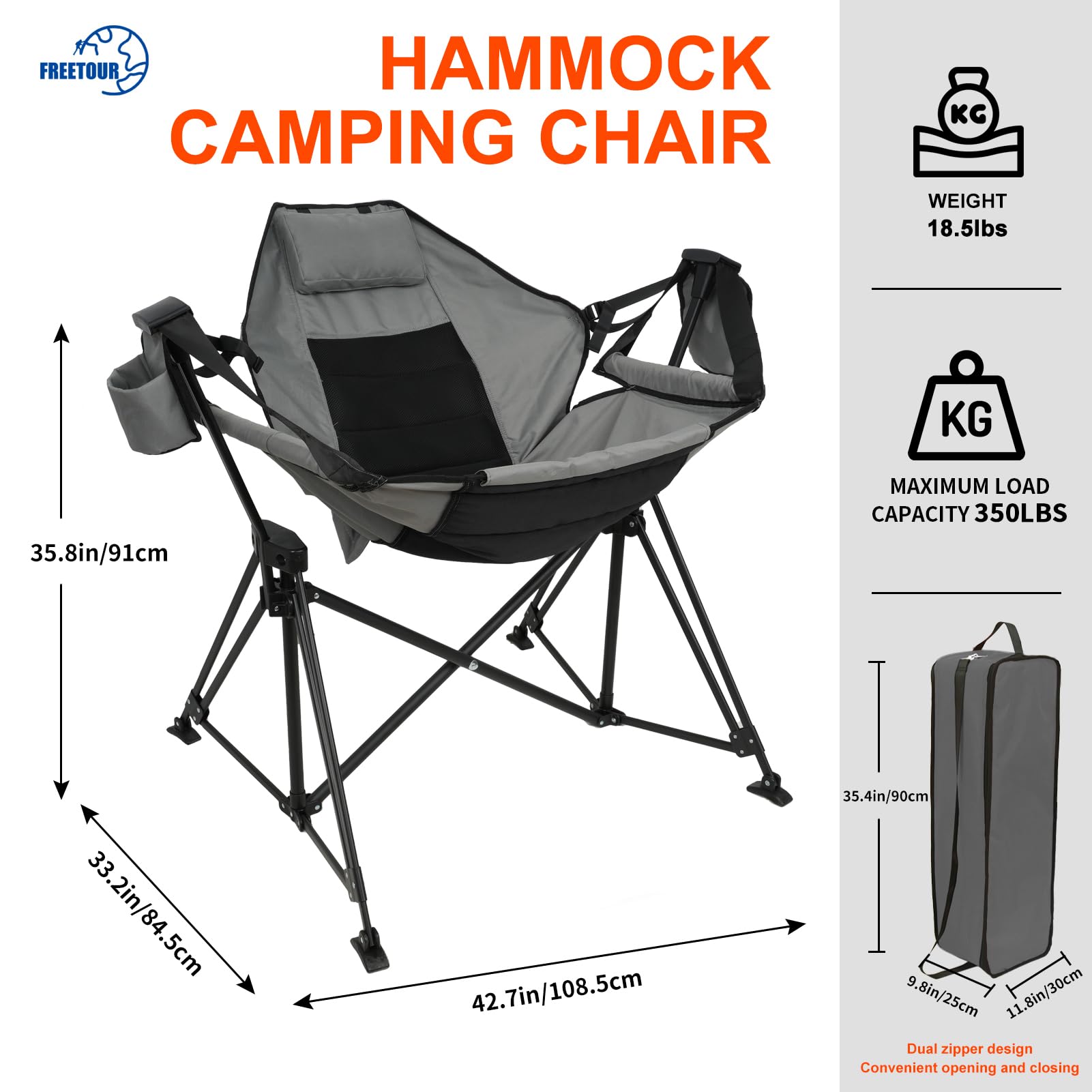 Portable Folding Hammock Chair with Stand - 350lbs Weight Capacity for Adults, Outdoor Rocking Swinging Camping, Lawn & Garden Relaxation - Perfect for Backyard, Patio, Beach and Picnic Use