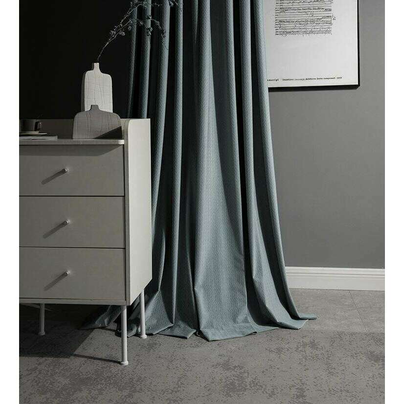 Luxury Jacquard Velvet Woven Curtains - Sea Blue Elegant Window Drapes for Living Room & Bedroom | Blackout Thermal Insulated Home Decor