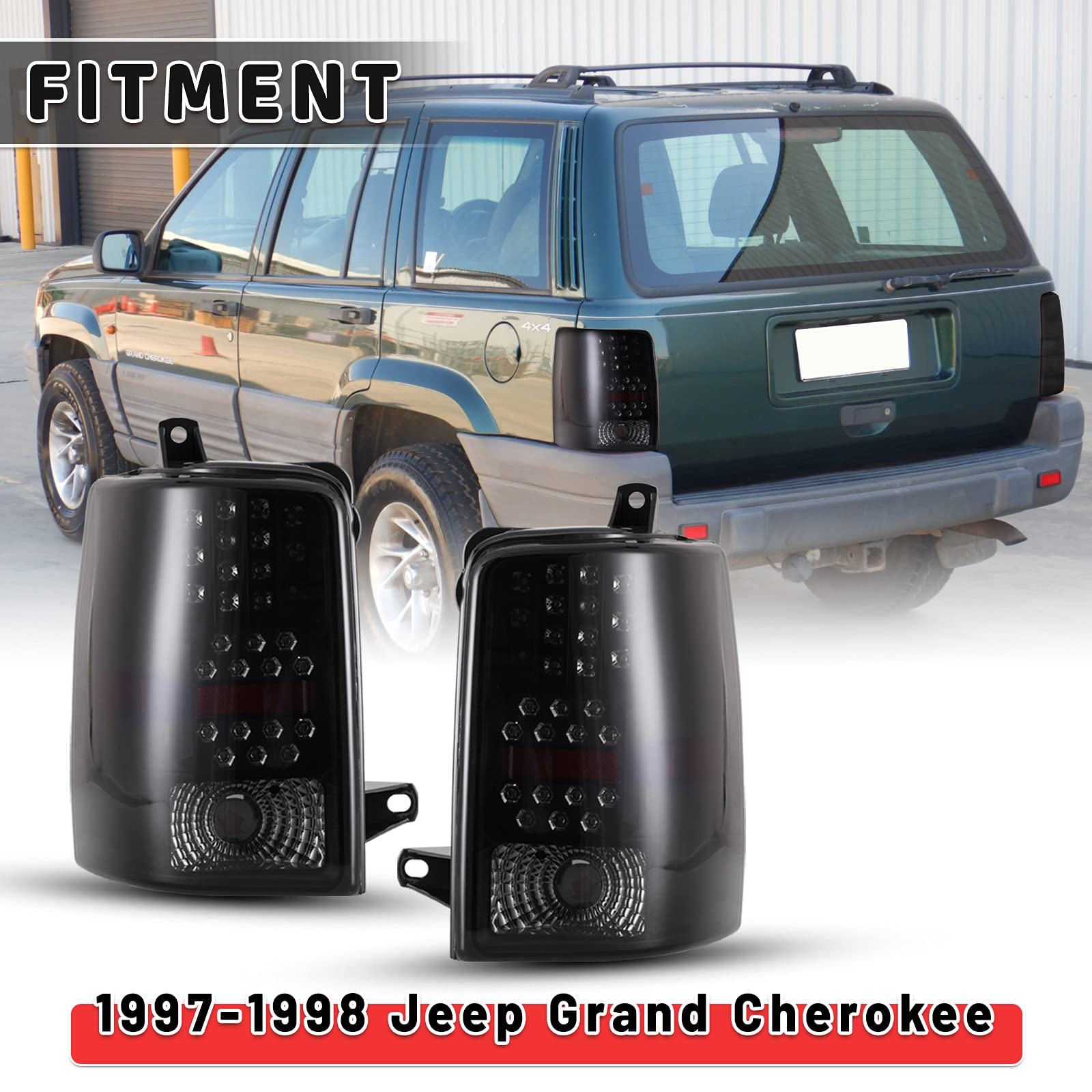 1997-1998 Jeep Grand Cherokee LED Tail Lights - Pair of High-Brightness Rear Lamp Assemblies for Driver & Passenger Side Replacement | Perfect for Night Driving & Off-Road Adventures