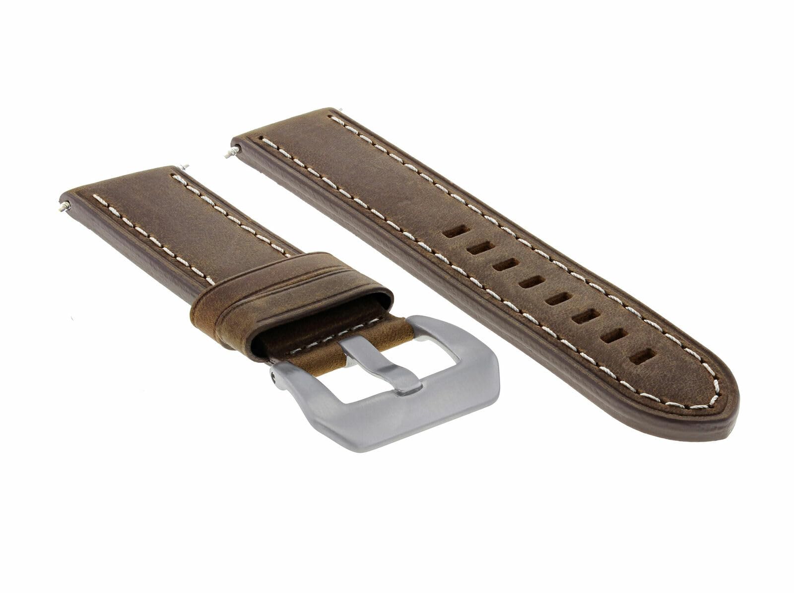 24mm Genuine Cow Leather Watch Band Strap - Compatible with Breitling Colt & Avenger Watches - Brown Leather with White Stitching - Premium Replacement Strap for Men's Luxury Watches (Business, Casual & Formal Occasions)
