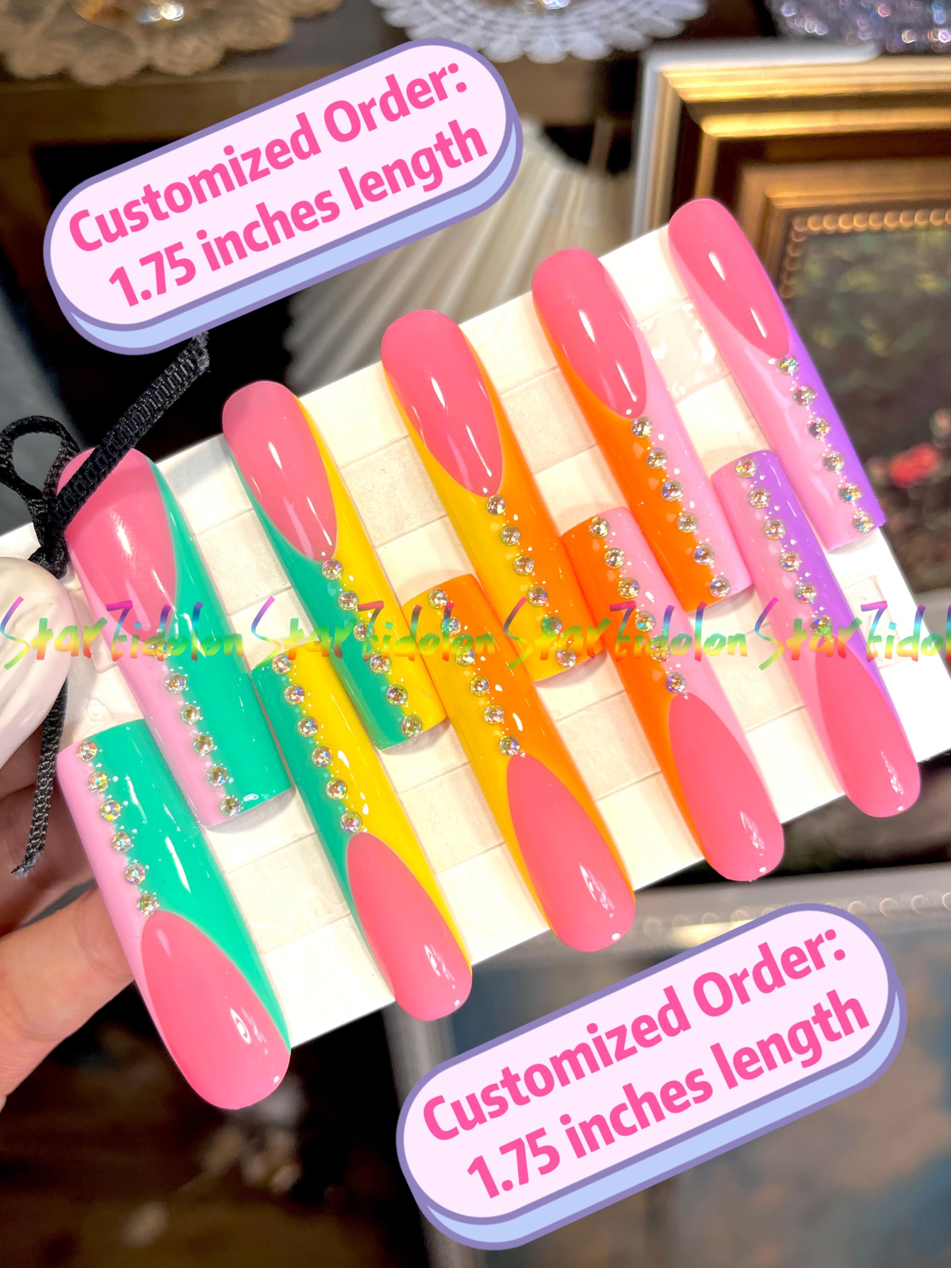 Hand-Painted Press on Nails Square Short French Tips & Coffin Fake Nails Kit - Salon Quality Medium Press on Nails with Glue for Women & Girls | Custom Long Coffin Stiletto (Style 16) | Perfect for Parties, Weddings, Date Nights & Everyday Wear