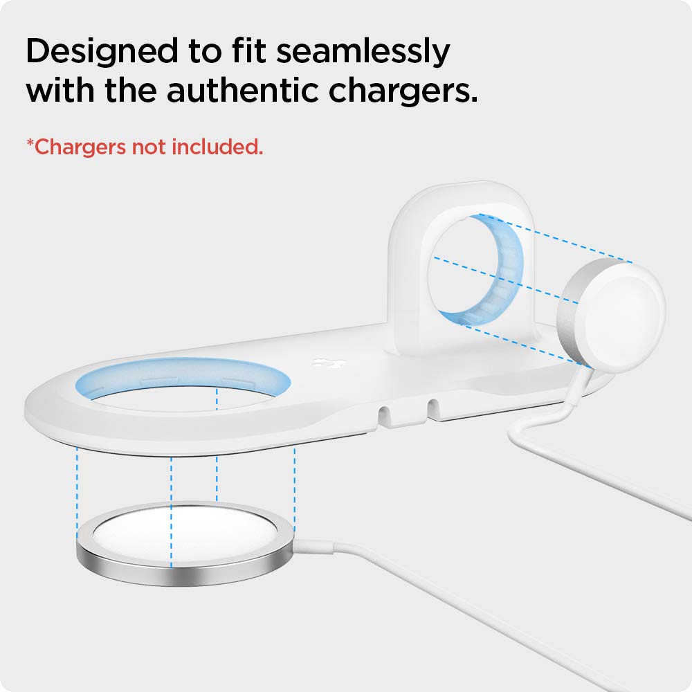 Spigen Mag Fit Duo - Magsafe Charger Stand for iPhone 16/15/14/13/12, Apple Watch Stand for All Series, AirPods Charging Pad - White | 3-in-1 Wireless Charging Station for Home, Office & Nightstand