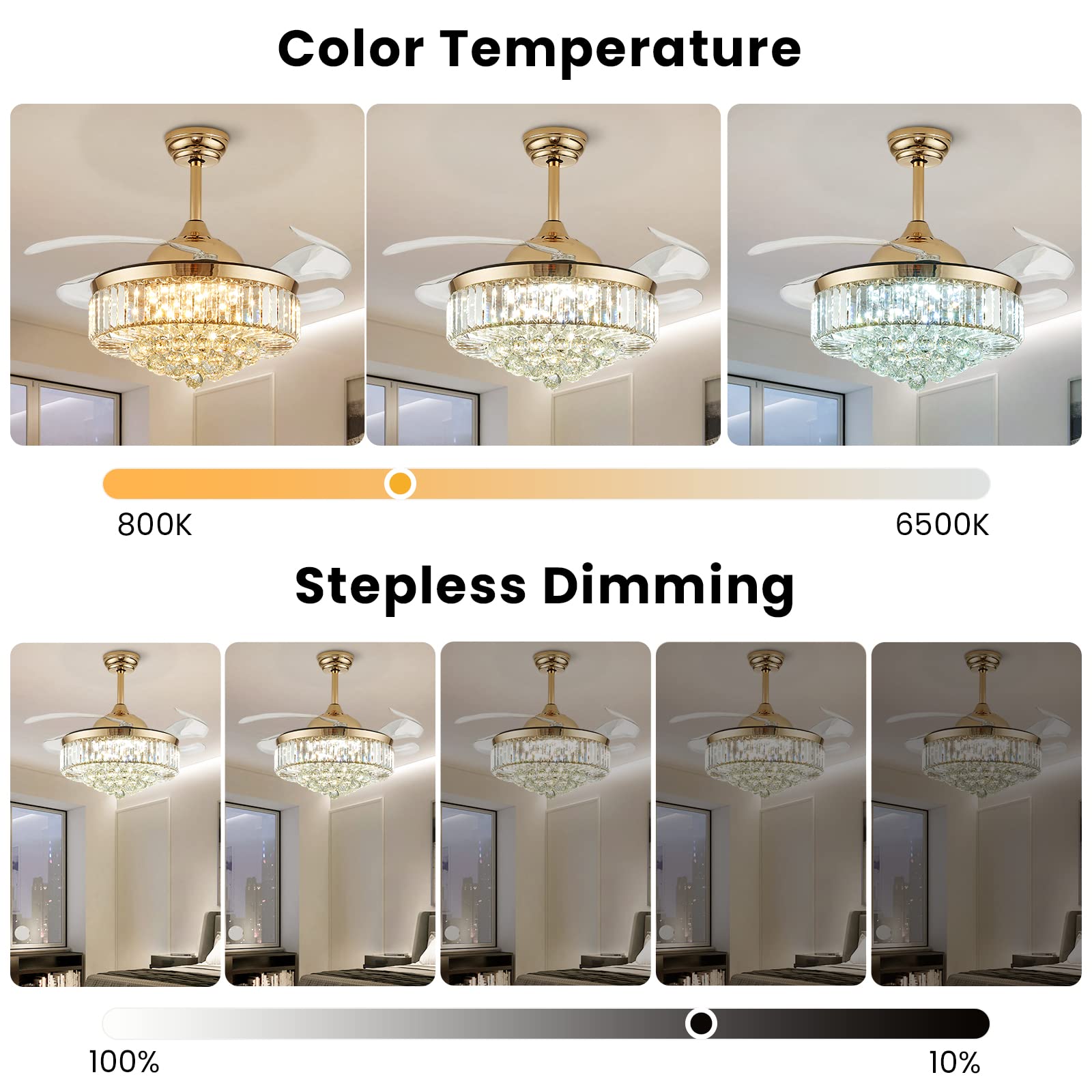 Modern Crystal Ceiling Fan with Lights & Remote - 42