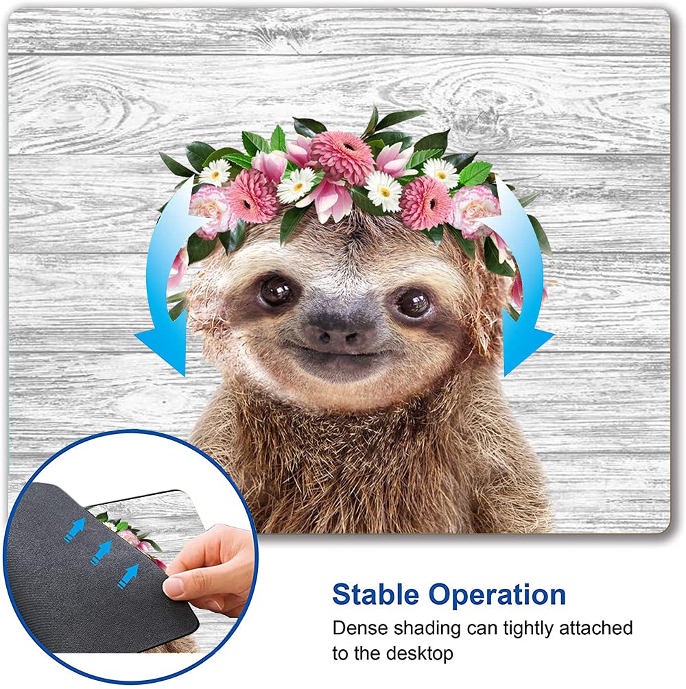 Cute Sloth Floral Mouse Pad - Non-Slip Rubber Base, Waterproof Square Mouse Mat for Office & Laptop - Perfect Gift for Women & Girls (Home, Office, Gaming Setup)