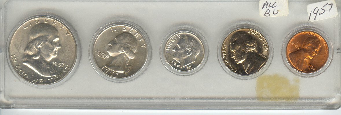 1957 US Birth Year Coin Set - Uncirculated Silver Franklin Half Dollar, Washington Quarter, Dime, Nickel & Penny - Perfect for Collectors & History Enthusiasts | Great Gift for Birthdays, Anniversaries & Special Occasions