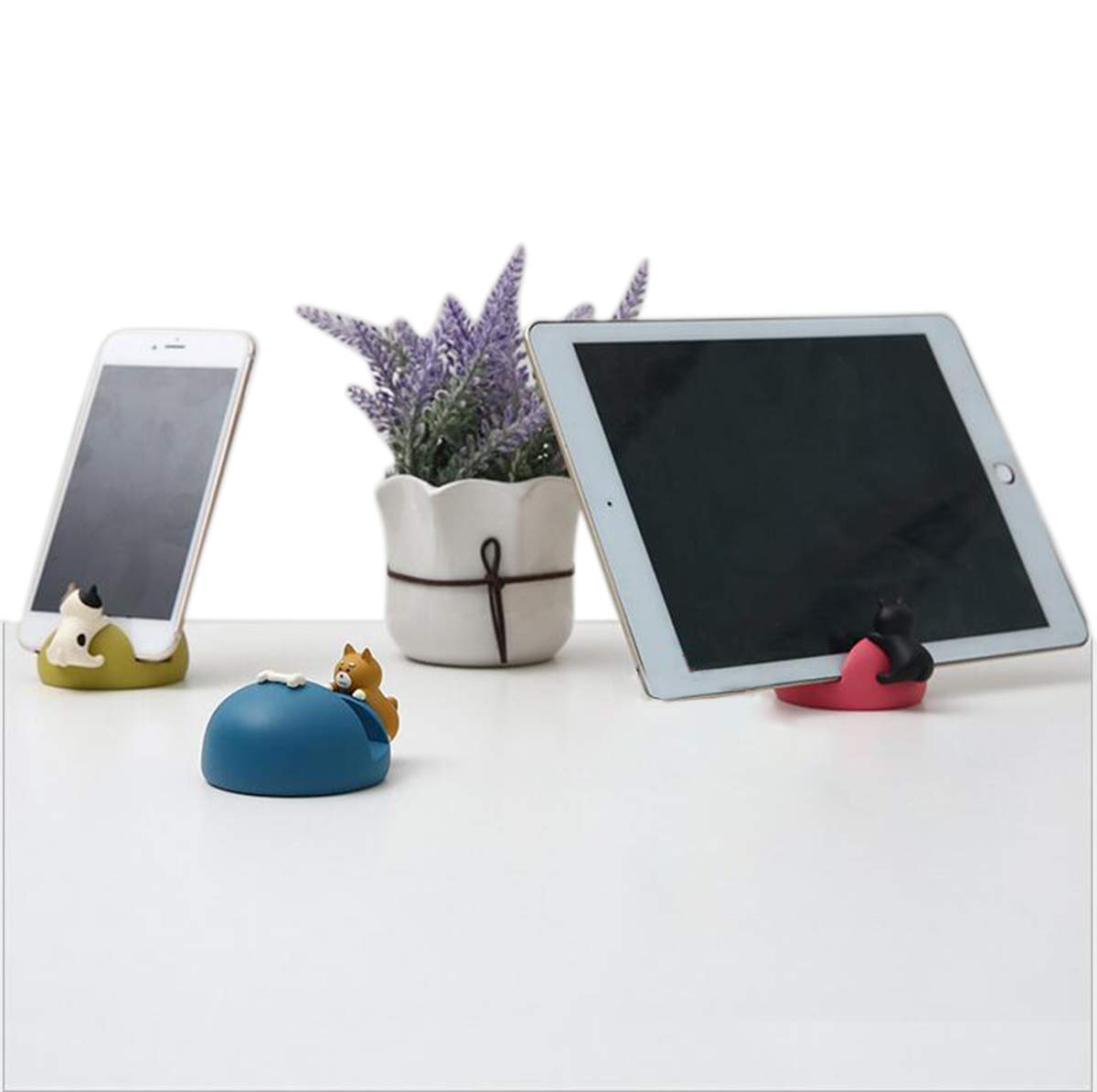 Adorable Cat Phone Holder & Desk Decor - Universal Cute Kawaii Phone Stand for iPhone, Android Smartphones & Tablets - Perfect for Office, Home & Car Use