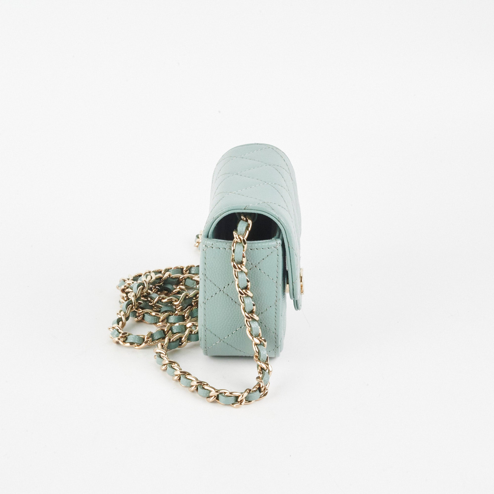 Chanel Micro Bag With Chain Greyish Green LGHW Caviar Leather Crossbody Bag for Women - Perfect for Evening Parties, Date Nights & Special Occasions
