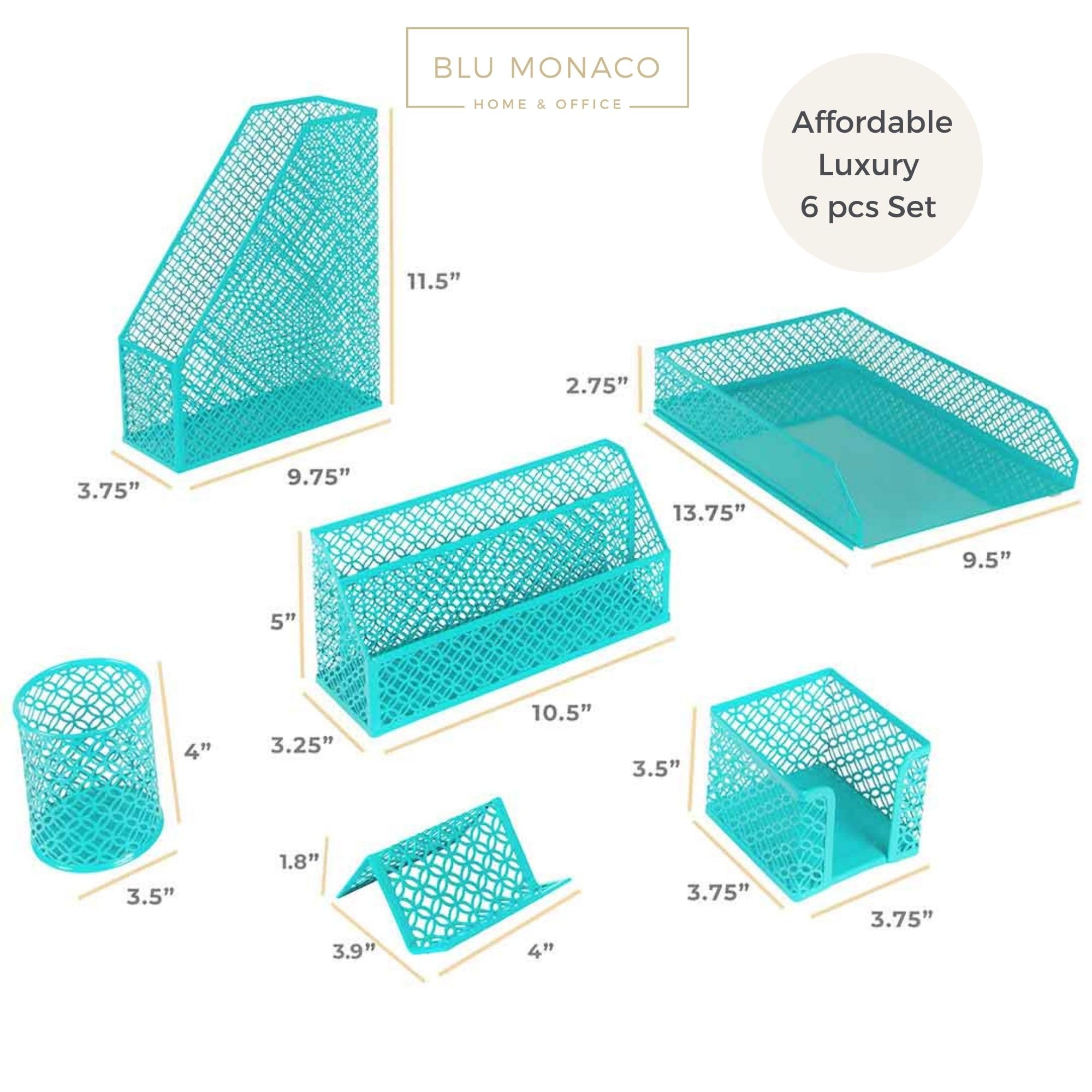 BLU MONACO Dark Teal 6-Piece Desk Organizer Set - Stylish Office Accessories for Mail, Sticky Notes, Pens, Magazines & Documents | Perfect for Home Office, Study Desk & Workspace Organization