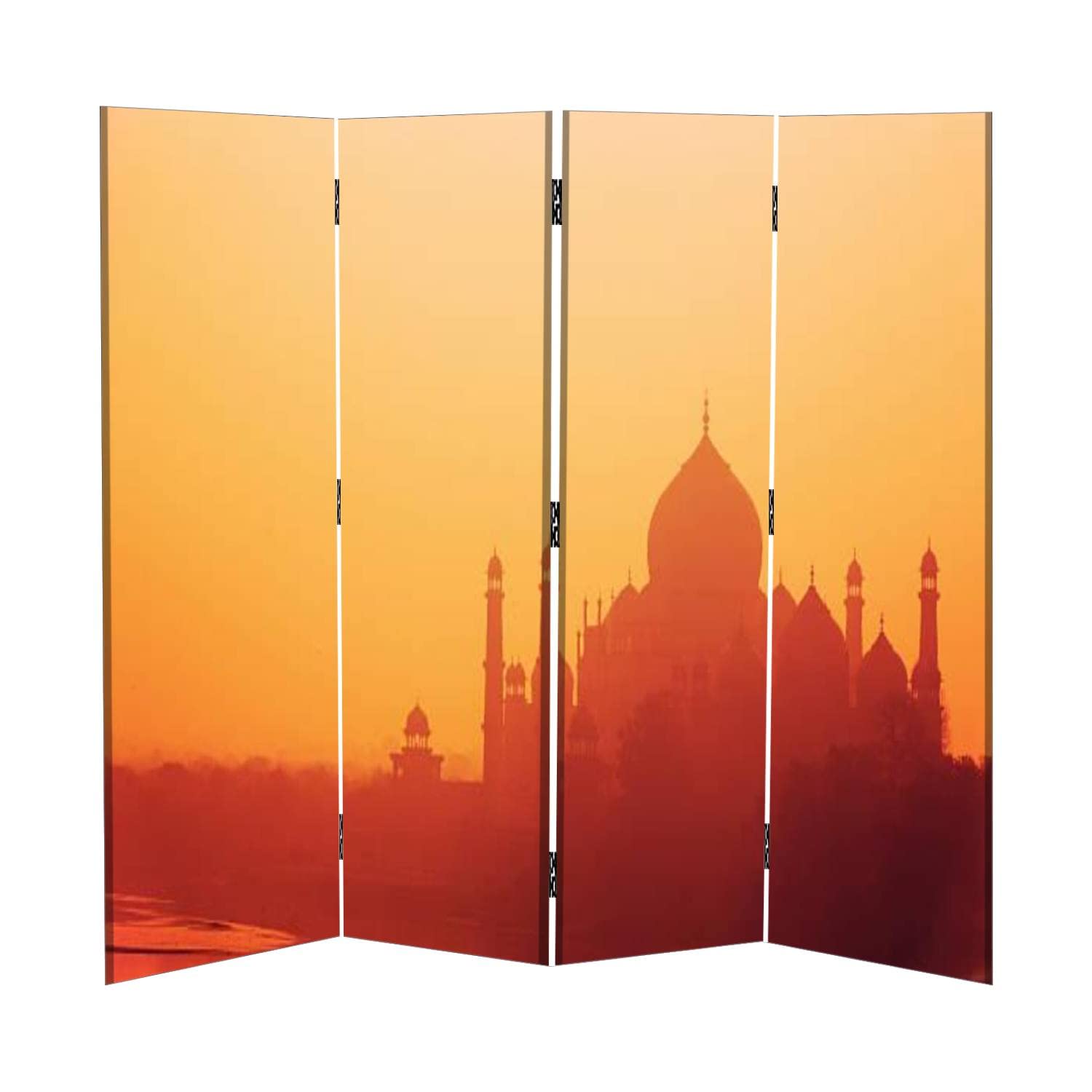 4-Panel Canvas Room Divider with Taj Mahal Silhouette - Folding Privacy Screen for Home & Office - Temporary Wall Partition for Living Room, Bedroom, or Studio