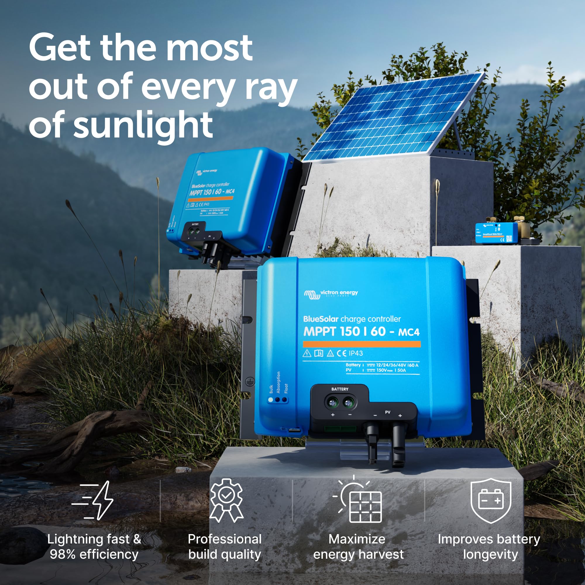 Victron Energy BlueSolar MPPT 150V 60A Solar Charge Controller - 12/24/36/48V MC4 Compatible Regulator for Solar Panels - Perfect for Off-Grid Homes, RVs & Marine Applications
